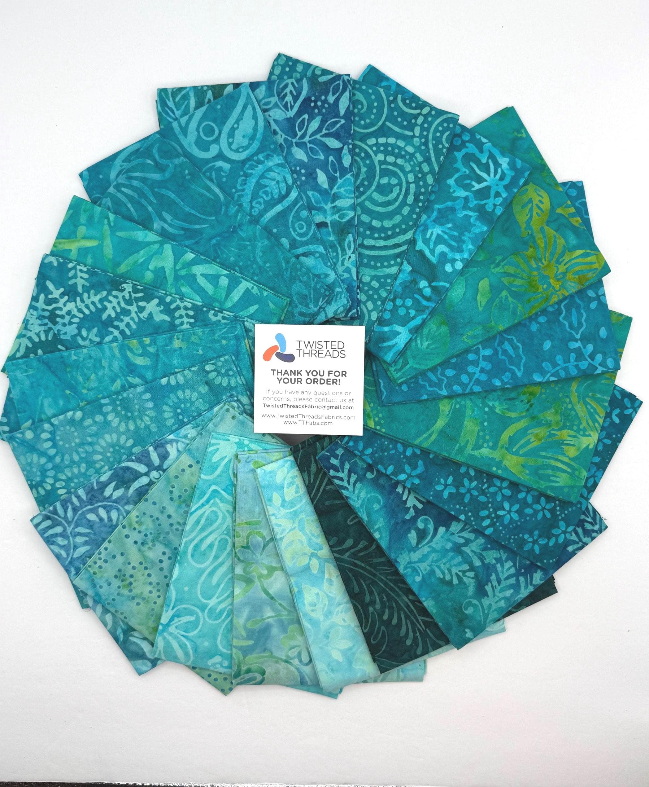 Java Batiks TURQUOISE 3 Cotton Batik Fabric 20 Fat Quarter Bundle -TUQ3V4