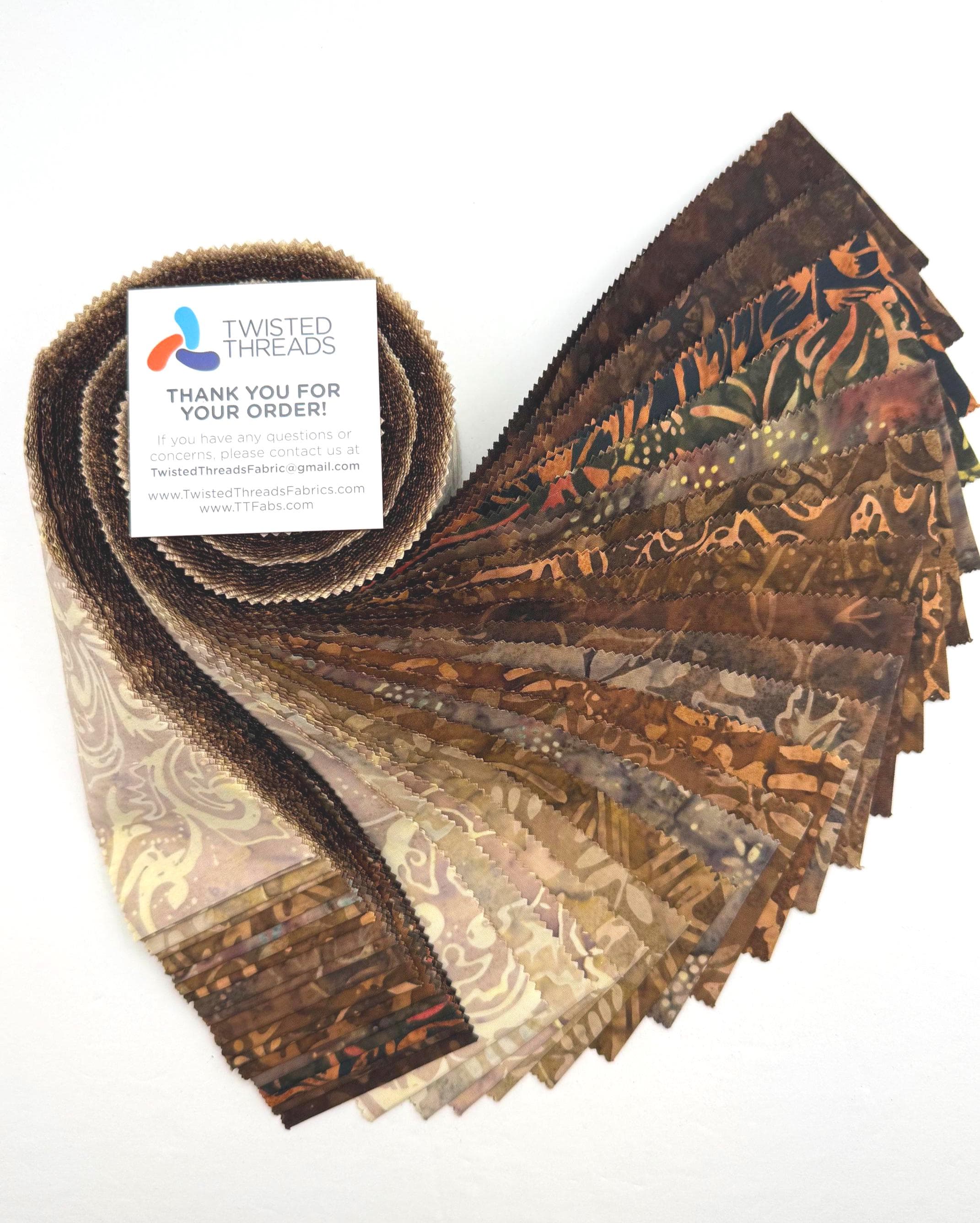 Java Batiks Coffee Brown Tan Batik Jelly Roll 40 2.5 Inch Fabric Strips -COF2