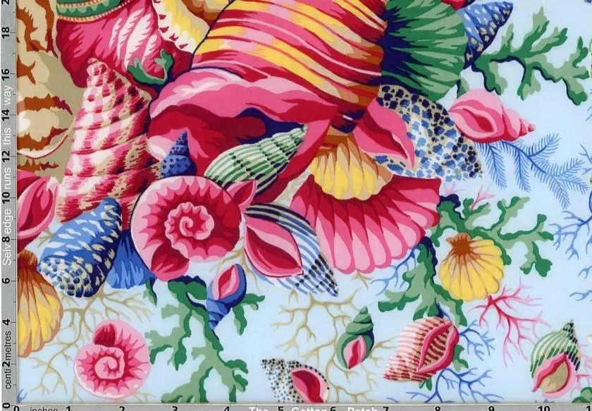 OOP FreeSpirit Kaffe Fassett Collective Philip Jacobs Shell Bouquet Light Blue Cotton Half Yard Remnant PWPJ088