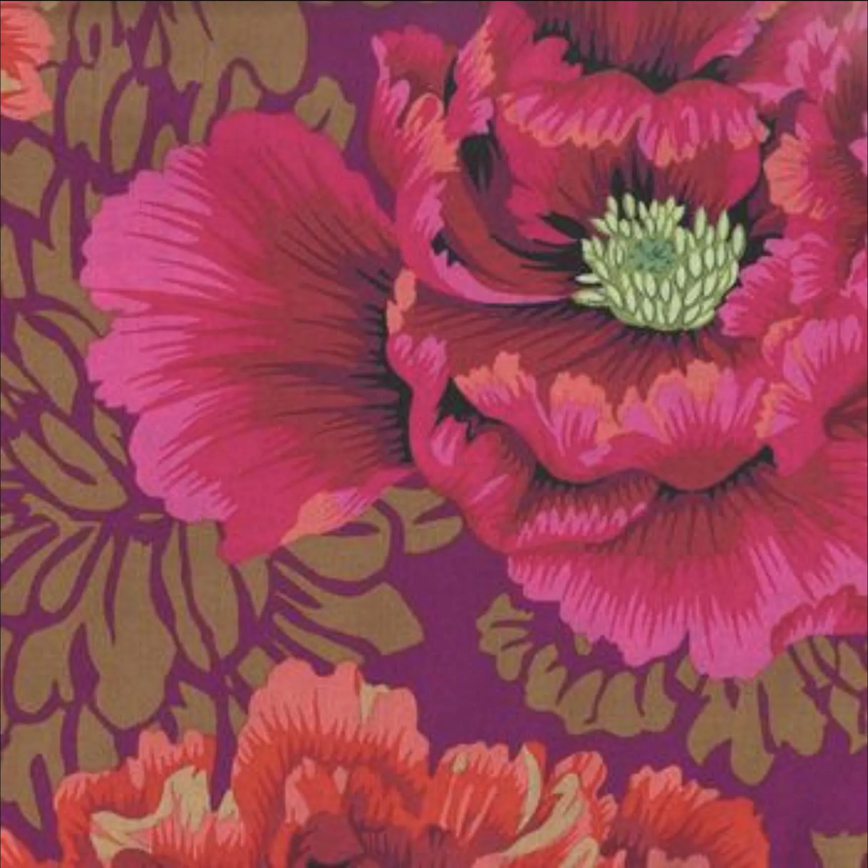OOP Rowan Kaffe Fassett Philip Jacobs Brocade Peony Autumn Red Floral Cotton Half Yard Remnant PWPJ062 - image 3