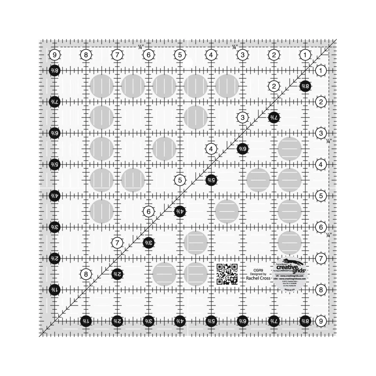 Creative Grids 9.5 Inch Square Acrylic Non-Slip Ruler CGR9