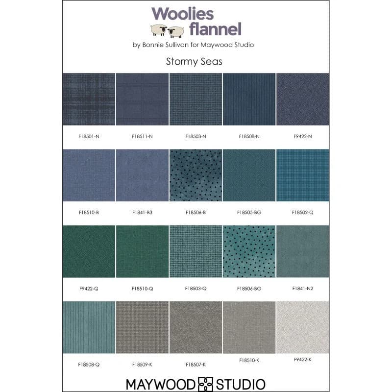 Stormy Seas Maywood Woolies Flannel Teal Grey Gray Blue Cotton Flannel 10 inch Fabric Layer Cake LC - image 3
