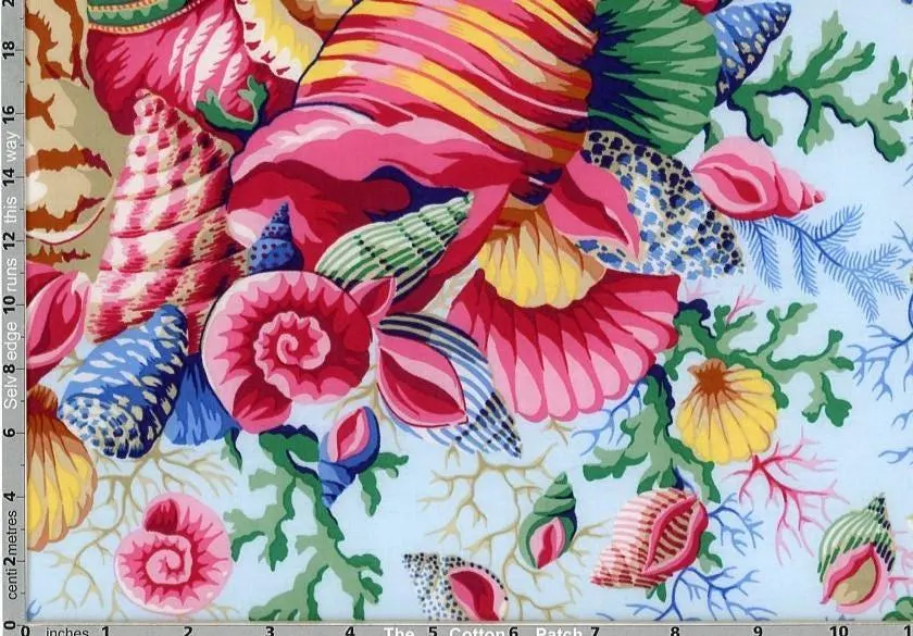 OOP FreeSpirit Kaffe Fassett Collective Philip Jacobs Shell Bouquet Light Blue Cotton Half Yard Remnant PWPJ088 - image 3