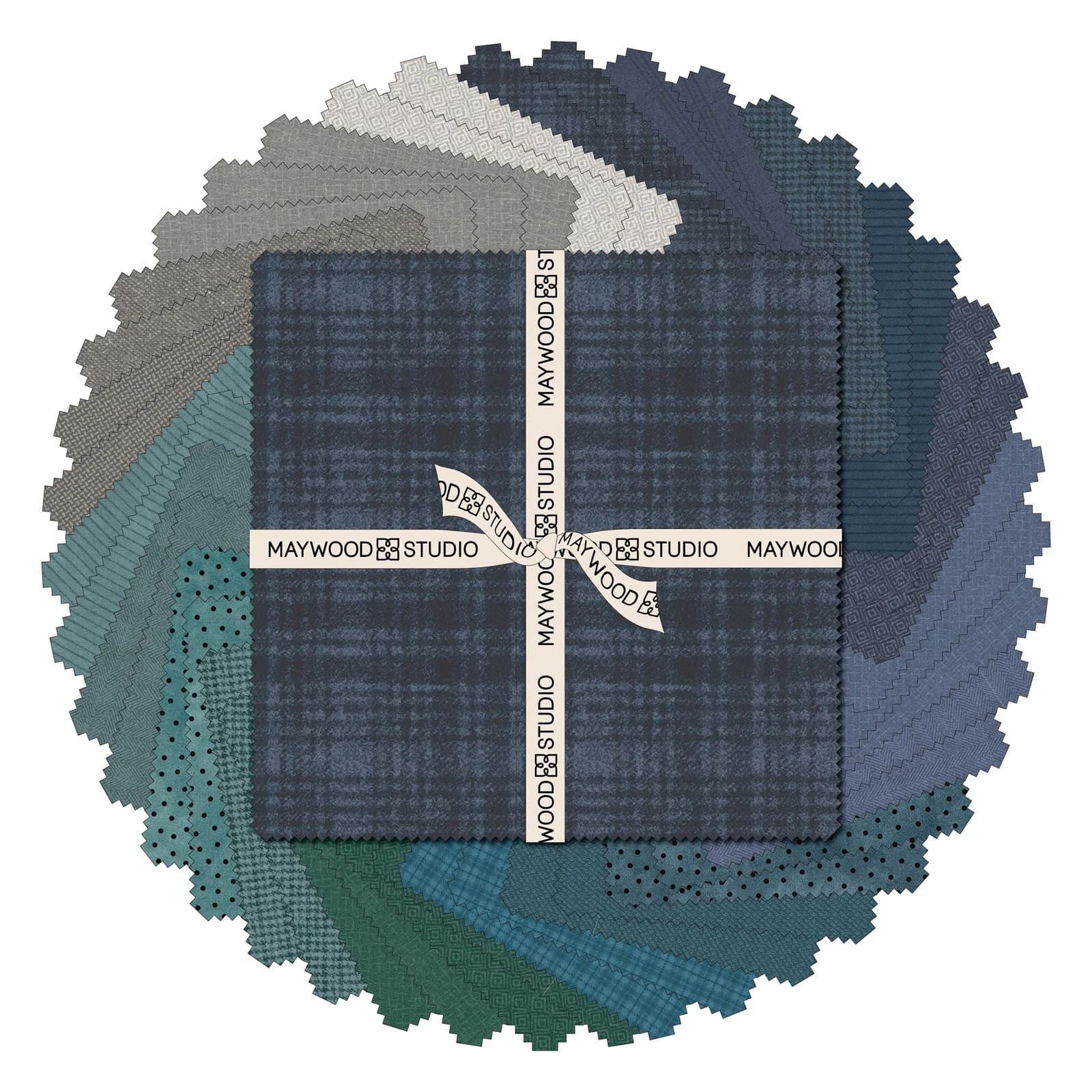Stormy Seas Maywood Woolies Flannel Teal Grey Gray Blue Cotton Flannel 10 inch Fabric Layer Cake LC