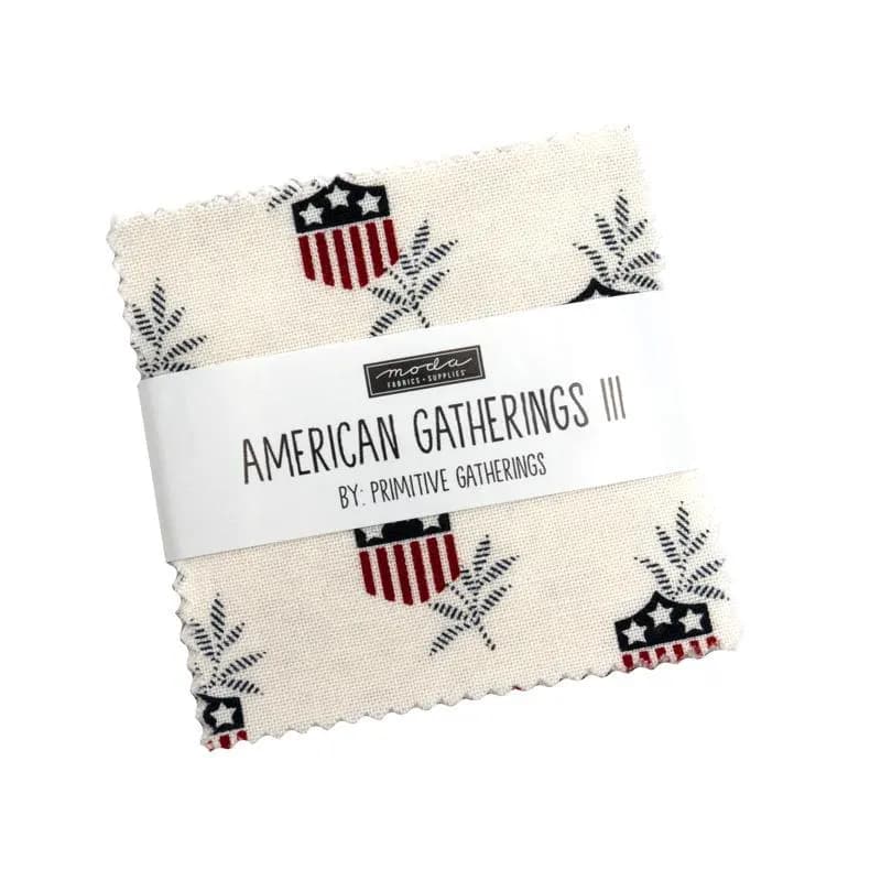 Moda Primitive Gatherings American Gatherings III 3 Patriotic Civil War Repro Red White Blue Cotton 2.5 Inch Mini Charm Square Fabric