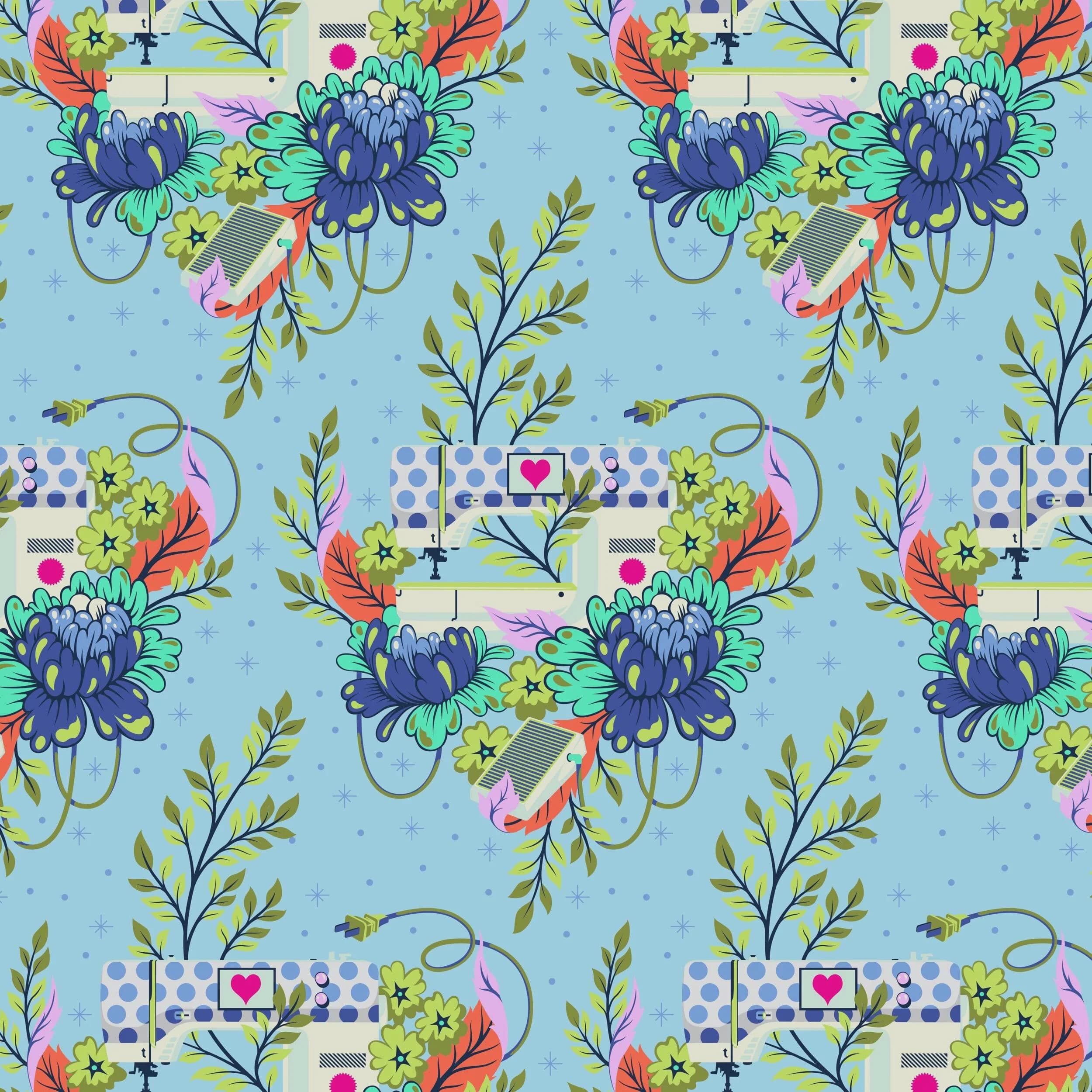 OOP FreeSpirit Tula Pink HomeMade Pedal to the Metal Noon Blue Cotton Fabric Fat Quarter PWTP140