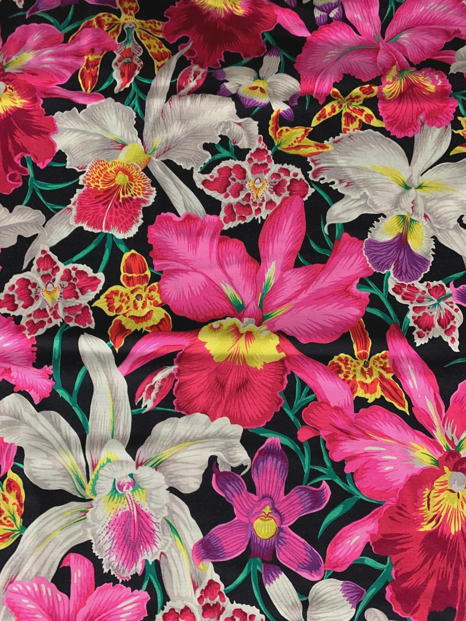 OOP FreeSpirit Kaffe Fassett Collective Philip Jacobs Orchids Pink Black Half Yard Remnant PWPJ092