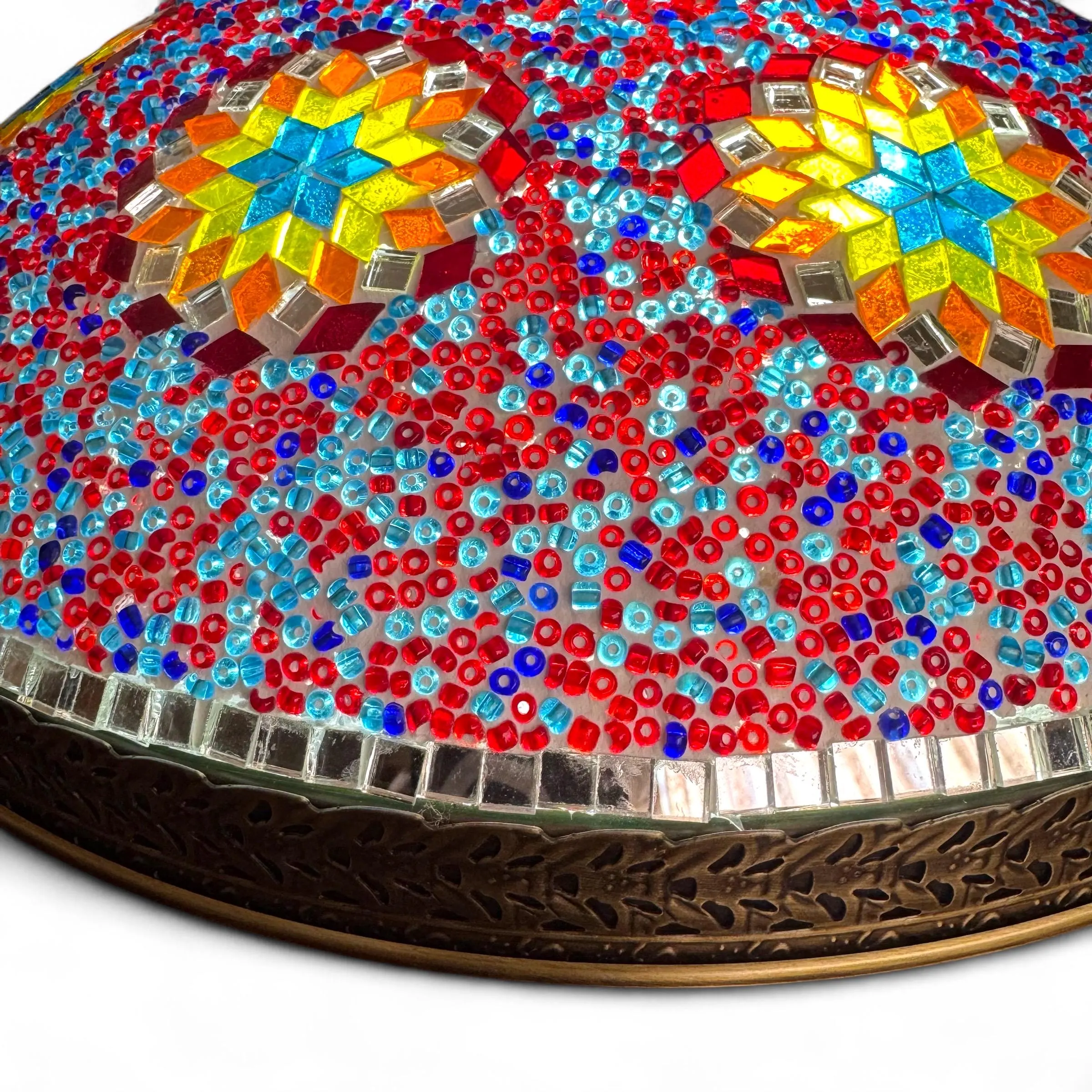 Handmade Turkish Mosaic Flush Mount Lamp: Desert Rose Glass, 17" Wide - image 4