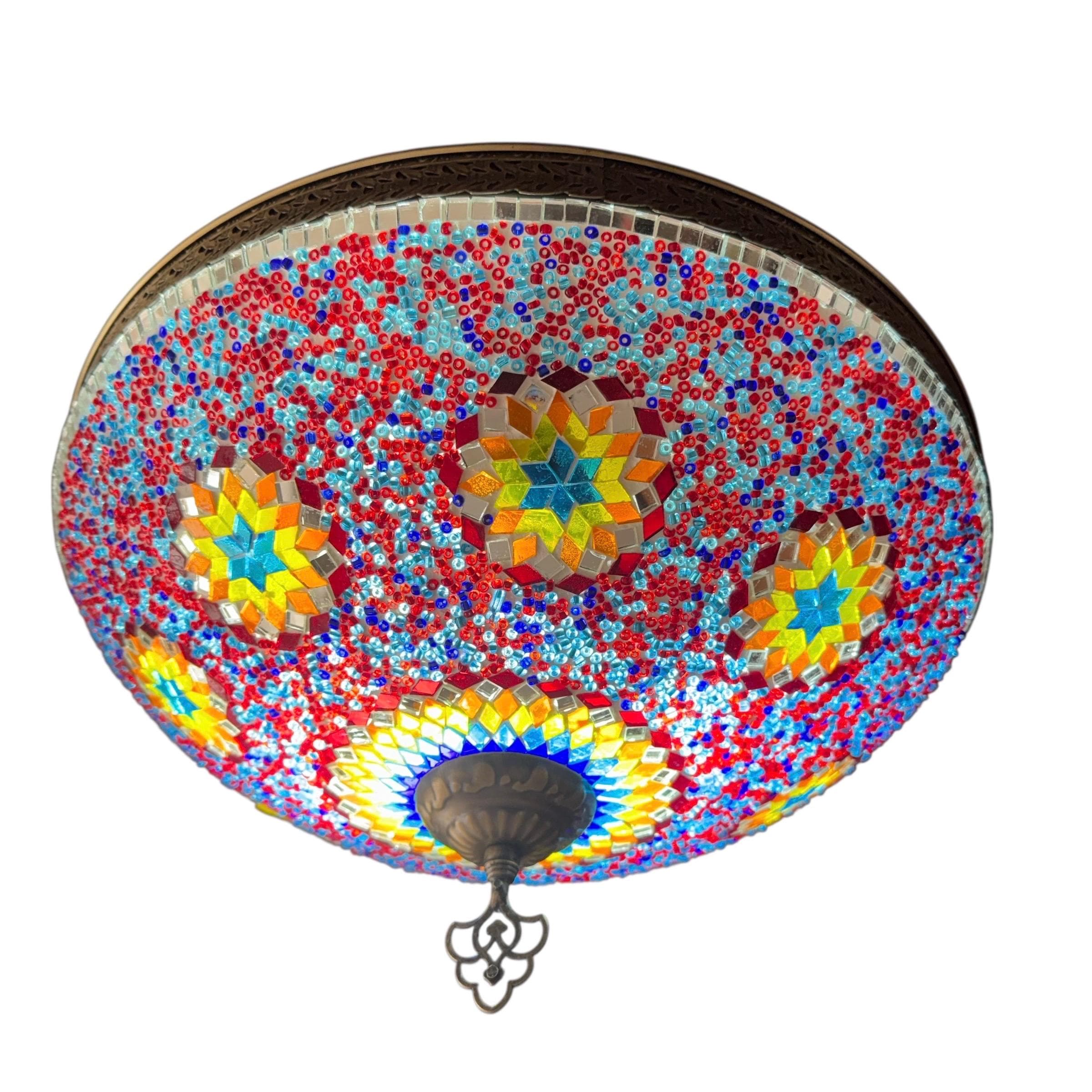 Handmade Turkish Mosaic Flush Mount Lamp: Desert Rose Glass, 17" Wide - image 3