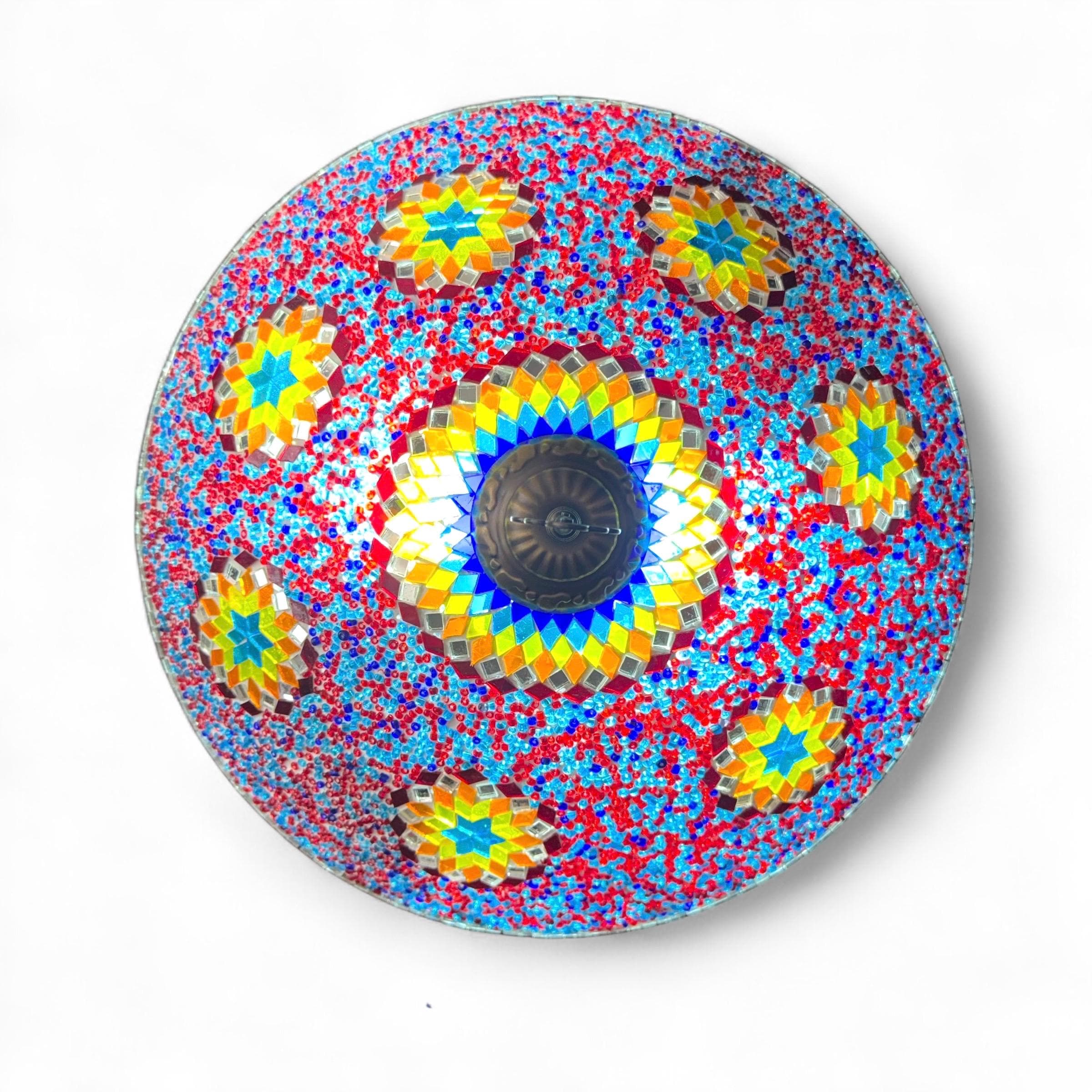 Handmade Turkish Mosaic Flush Mount Lamp: Desert Rose Glass, 17" Wide