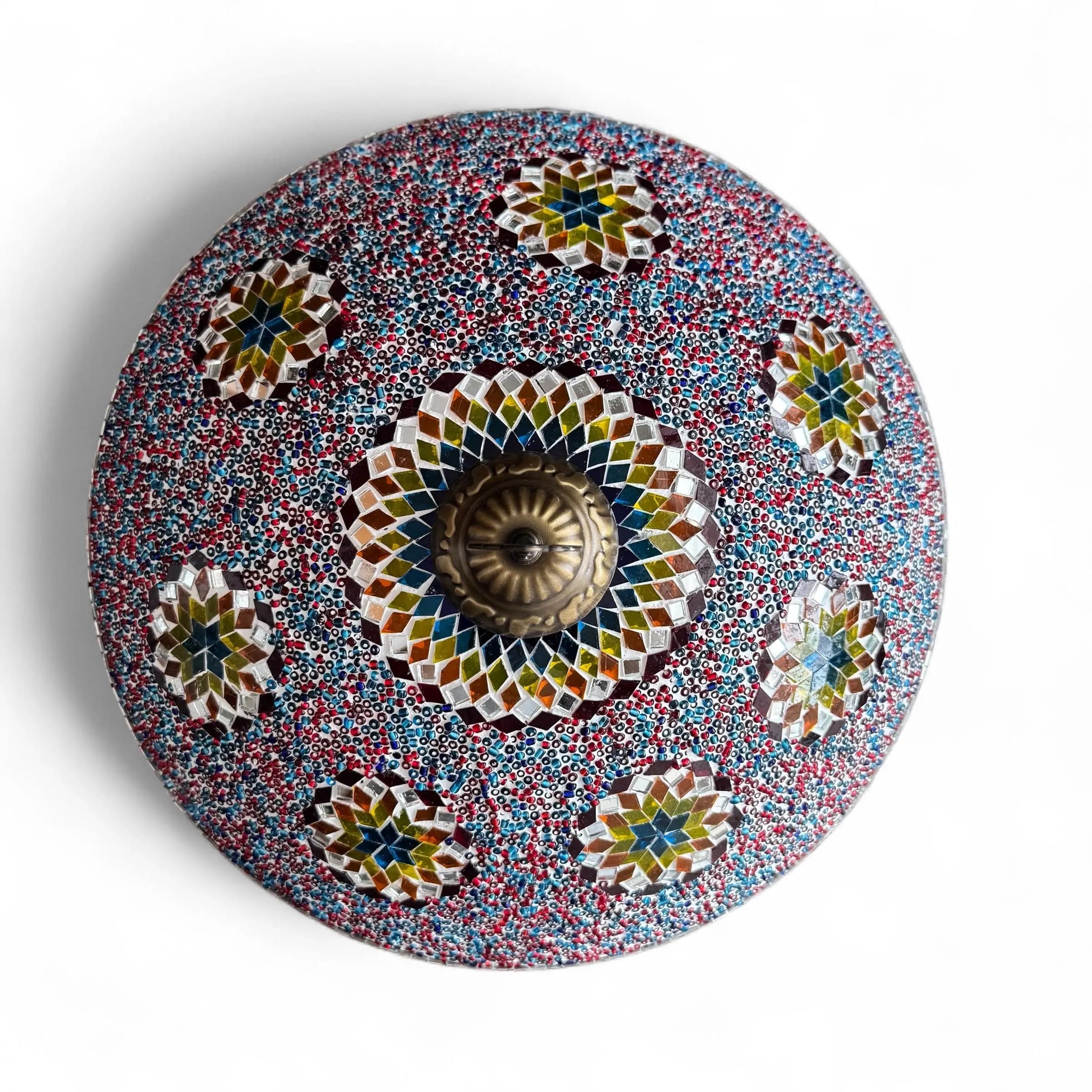 Handmade Turkish Mosaic Flush Mount Lamp: Desert Rose Glass, 17" Wide - image 5