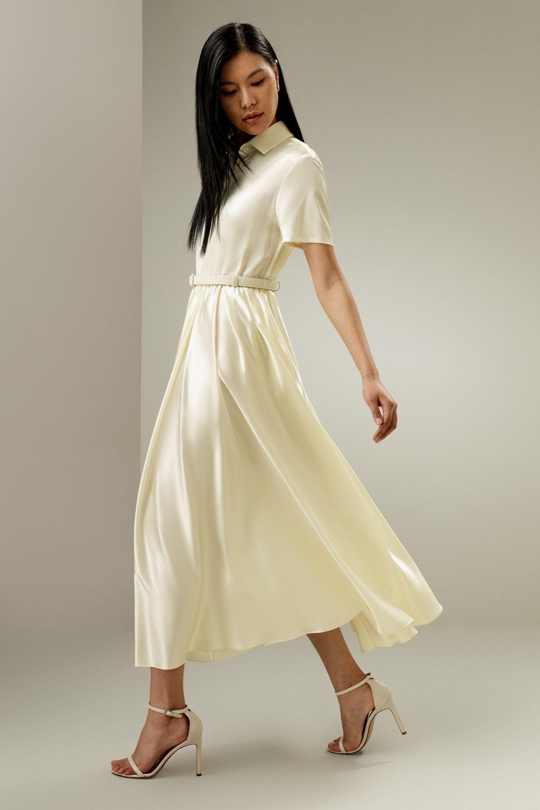 Elegant Ivory Satin Dress |  Modest Satin Dress for Special Occasions |  Modest fashion  custom made available |  Midi satin modest dress - image 3