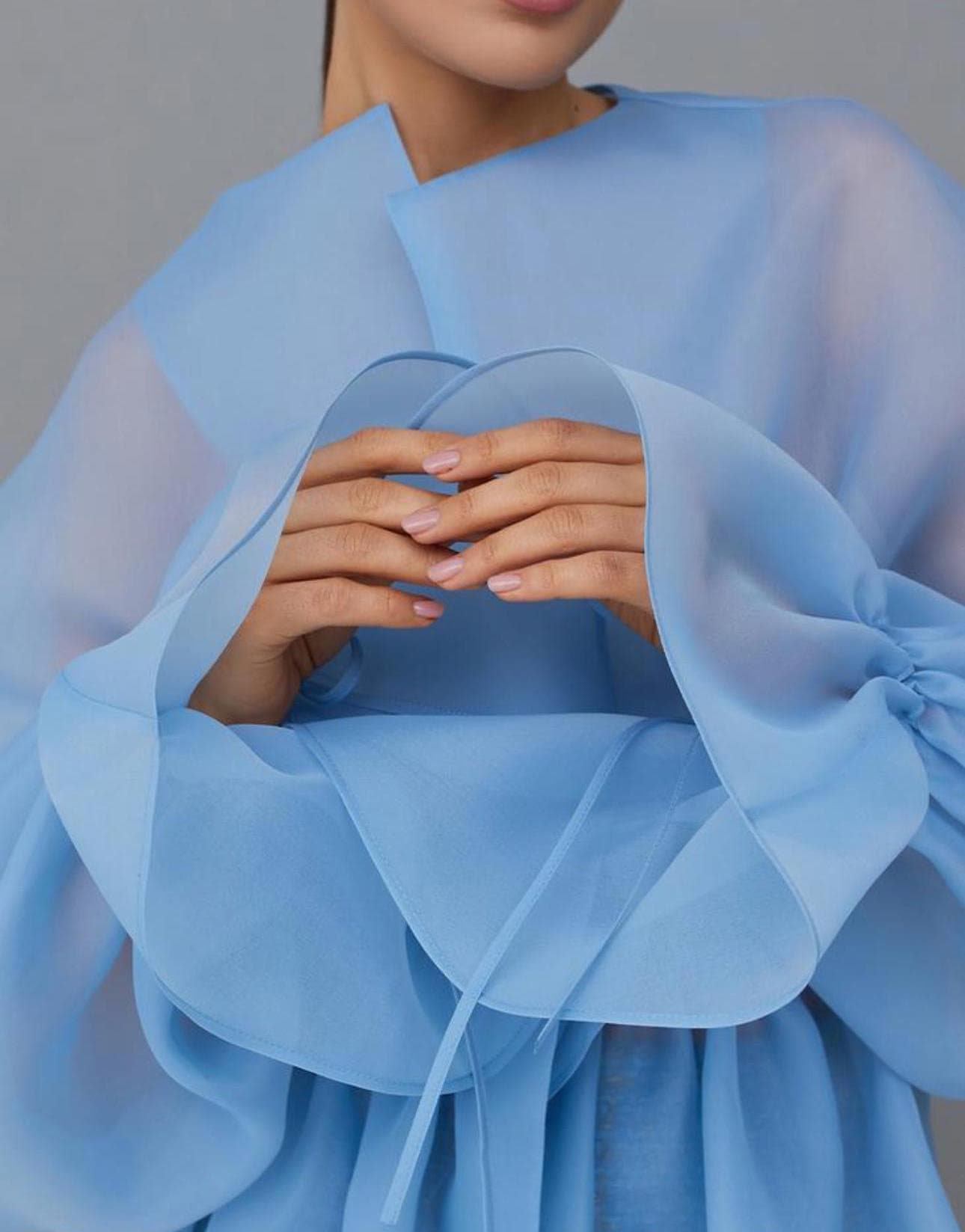 Organza blouse blue ruffled  sleeves| Can be lined  | modest top | Tzinut clothing | Minimalist design | Custom made - image 5