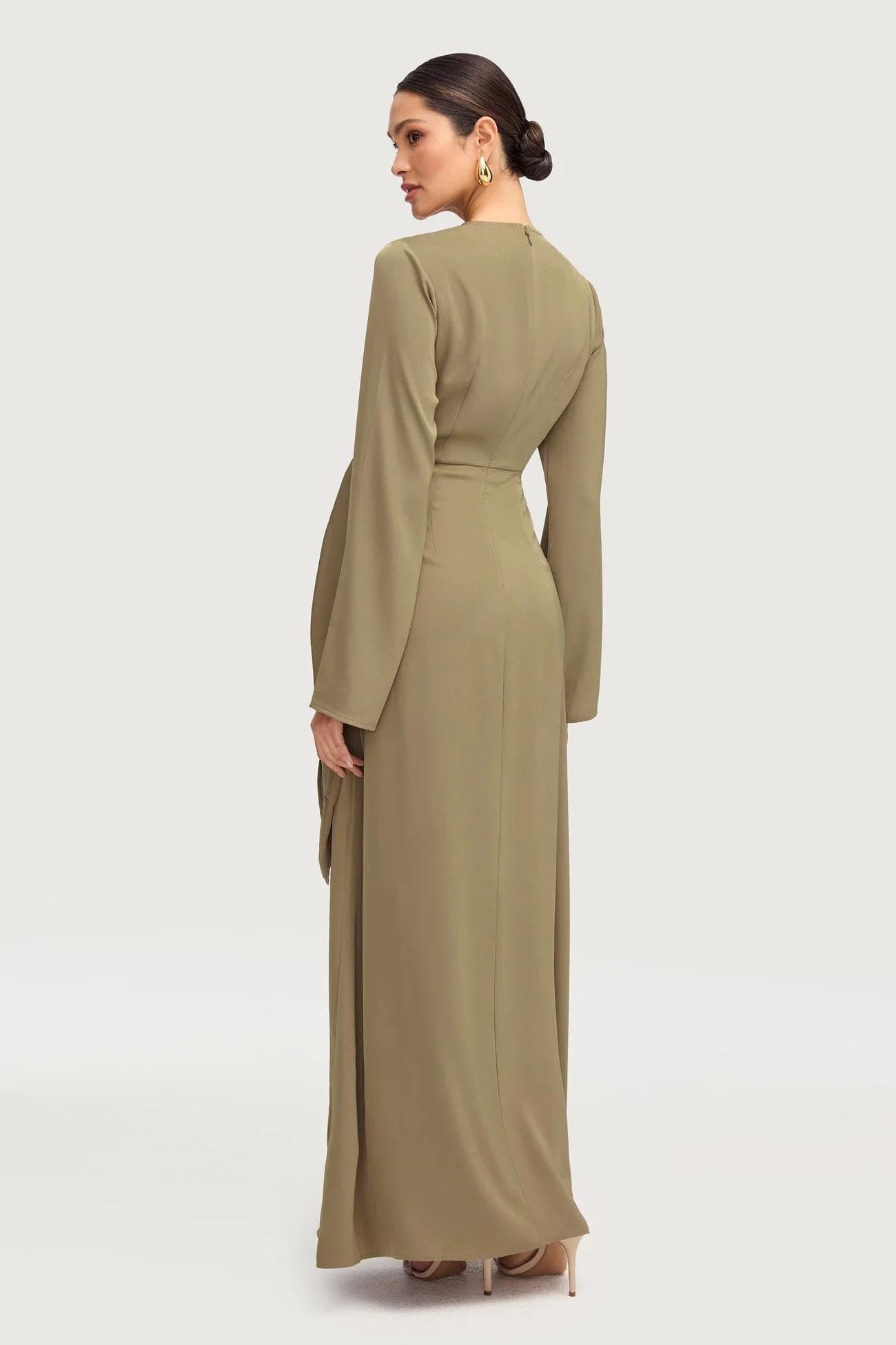 Side Tie Maxi Dress - Sage | Tzinut Fashion | Modest Gown | Shabbat outfits | Custom made available | More colours available - image 5