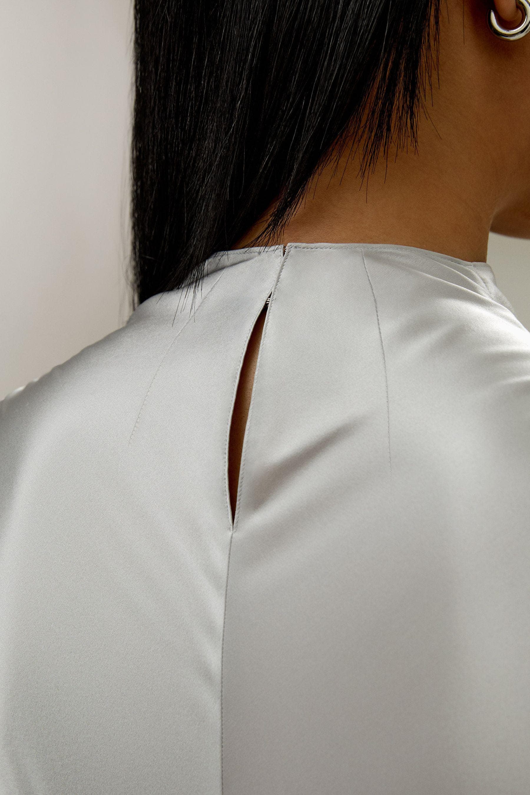 Oblique Wave Satin  Blouse in Silver Grey | Modest top | Modest fashion | Custom made available | Other colours available | Long sleeve top. - image 3
