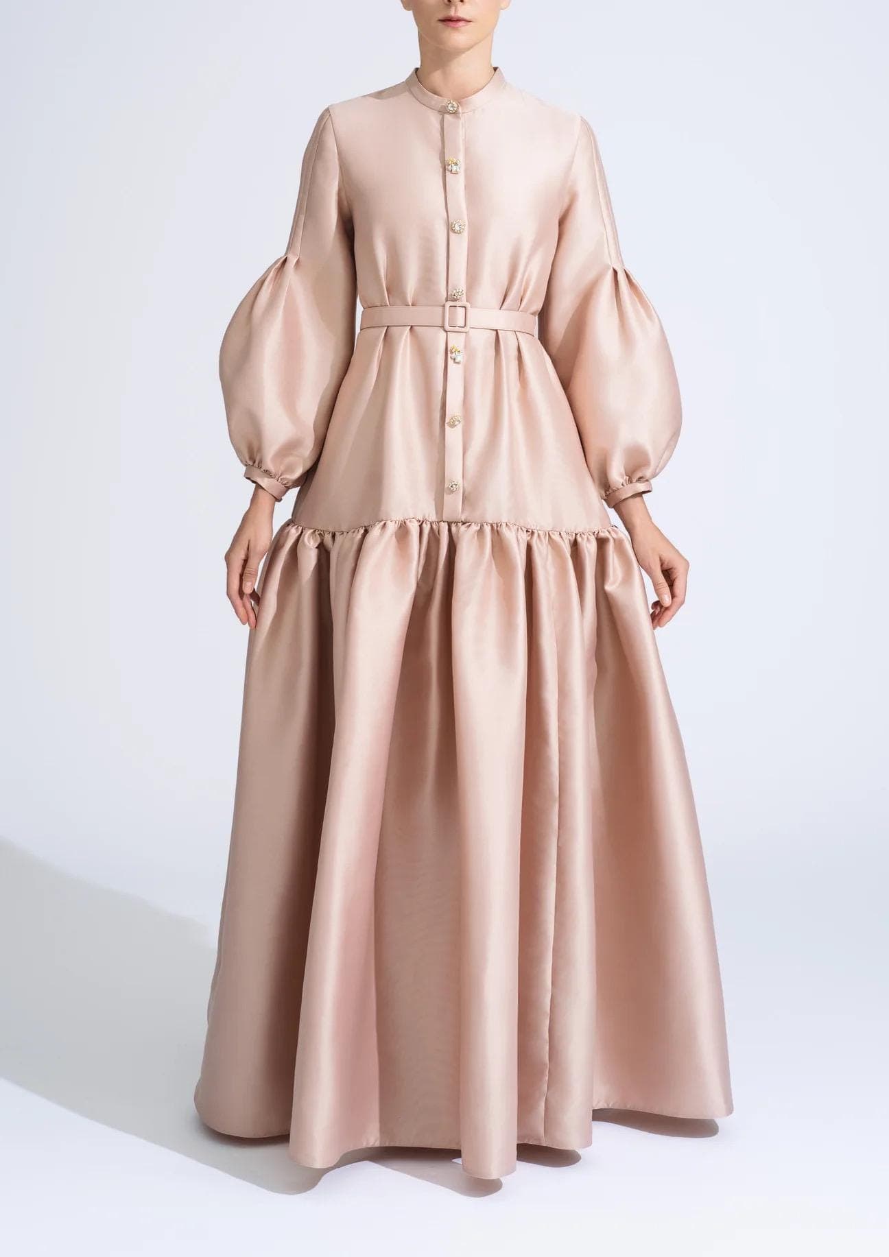 Powder pink puffy sleeves tier dress   | Modest Fashion | Tzinut outfits | Shabbat dress | Taffeta clothing | Customisable - image 4