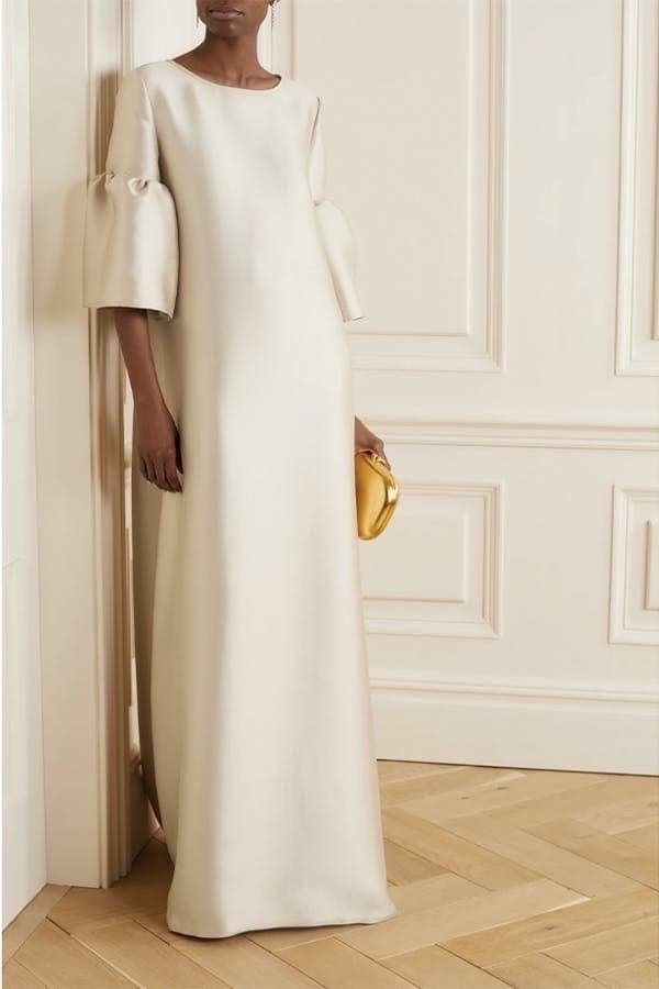 Straight  silhouette  gown  | Modest Satin Dress for Special Occasions | Modest fashion | custom made available | Midi satin modest dress