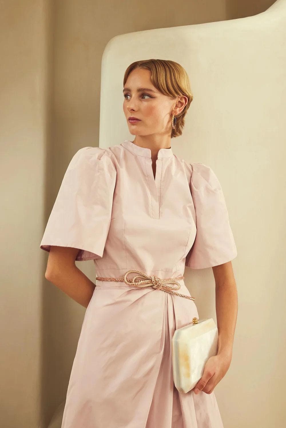 Taffeta  blush  pink dress | Modest Satin Dress for Special Occasions | Modest fashion | custom made available | Midi satin modest dress - image 4