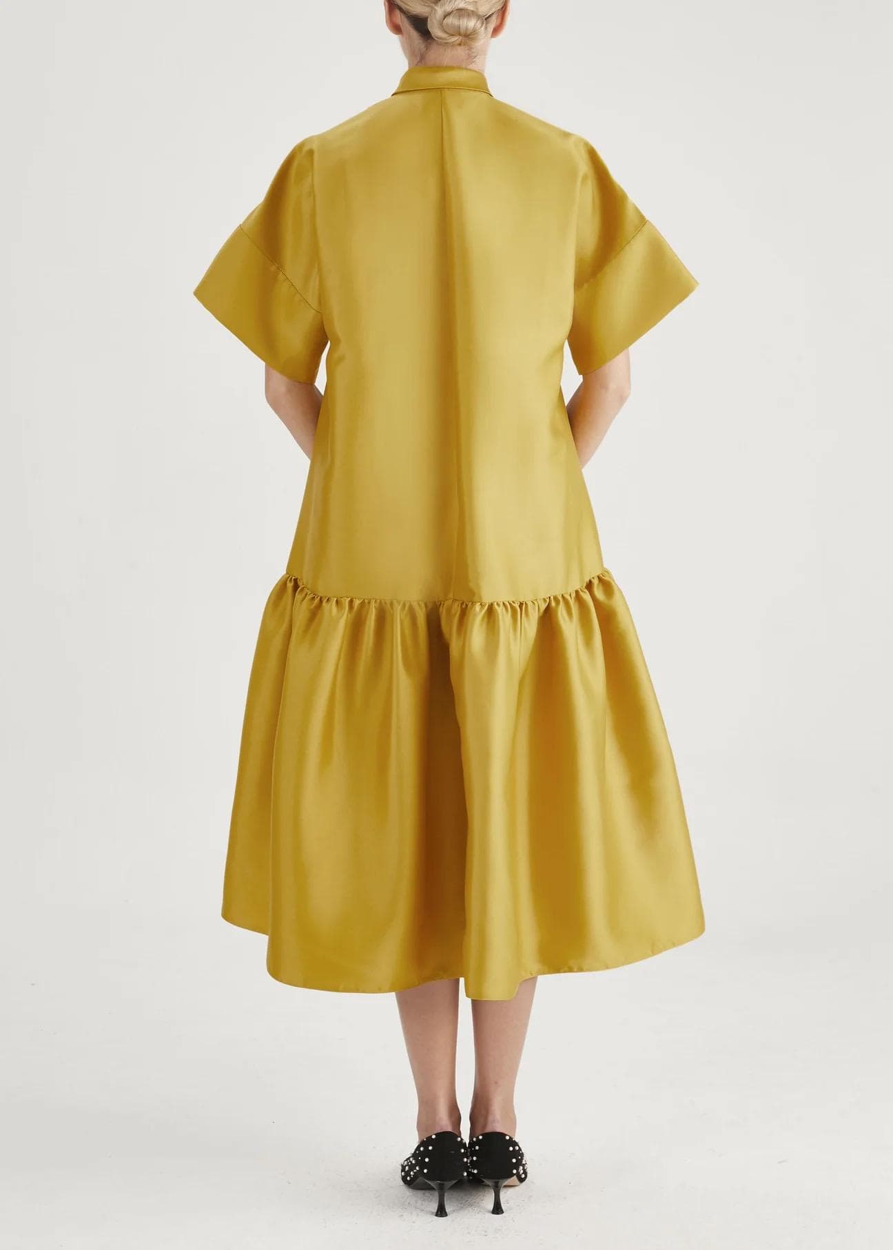 Mustard Kimono sleeves  midi  dress   | Modest Fashion | Tzinut outfits | Shabbat dress | Taffeta clothing | Customisable | More colours - image 3