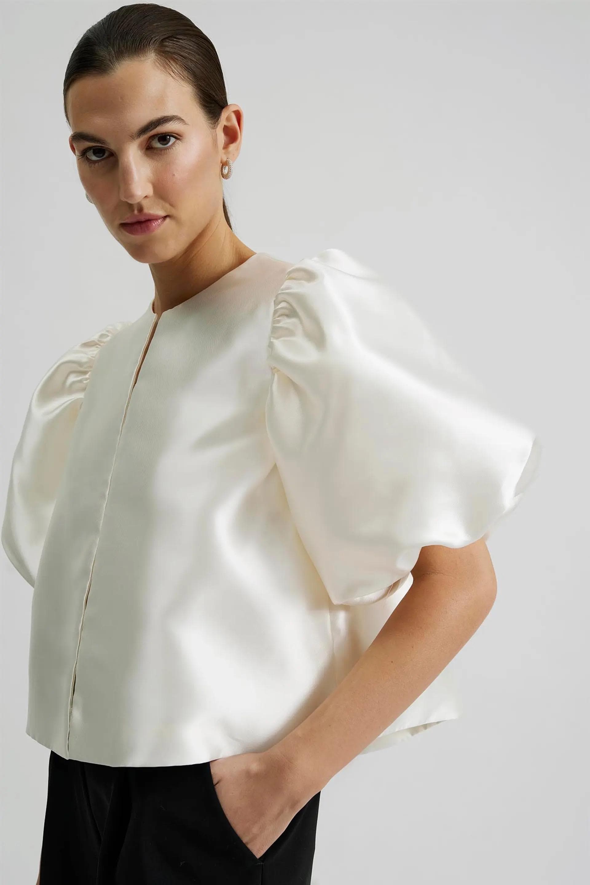 Blouse with pouf balloon sleeve in off white | Modest Fashion |Elegant style | Women business outfit| Made to measure available |more colour - image 5