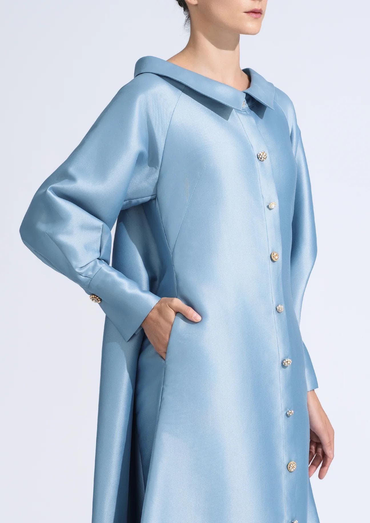 A-line silhouette baby blue  | Modest Satin Dress for Special Occasions | Modest fashion | custom made available | Midi satin modest dress - image 3