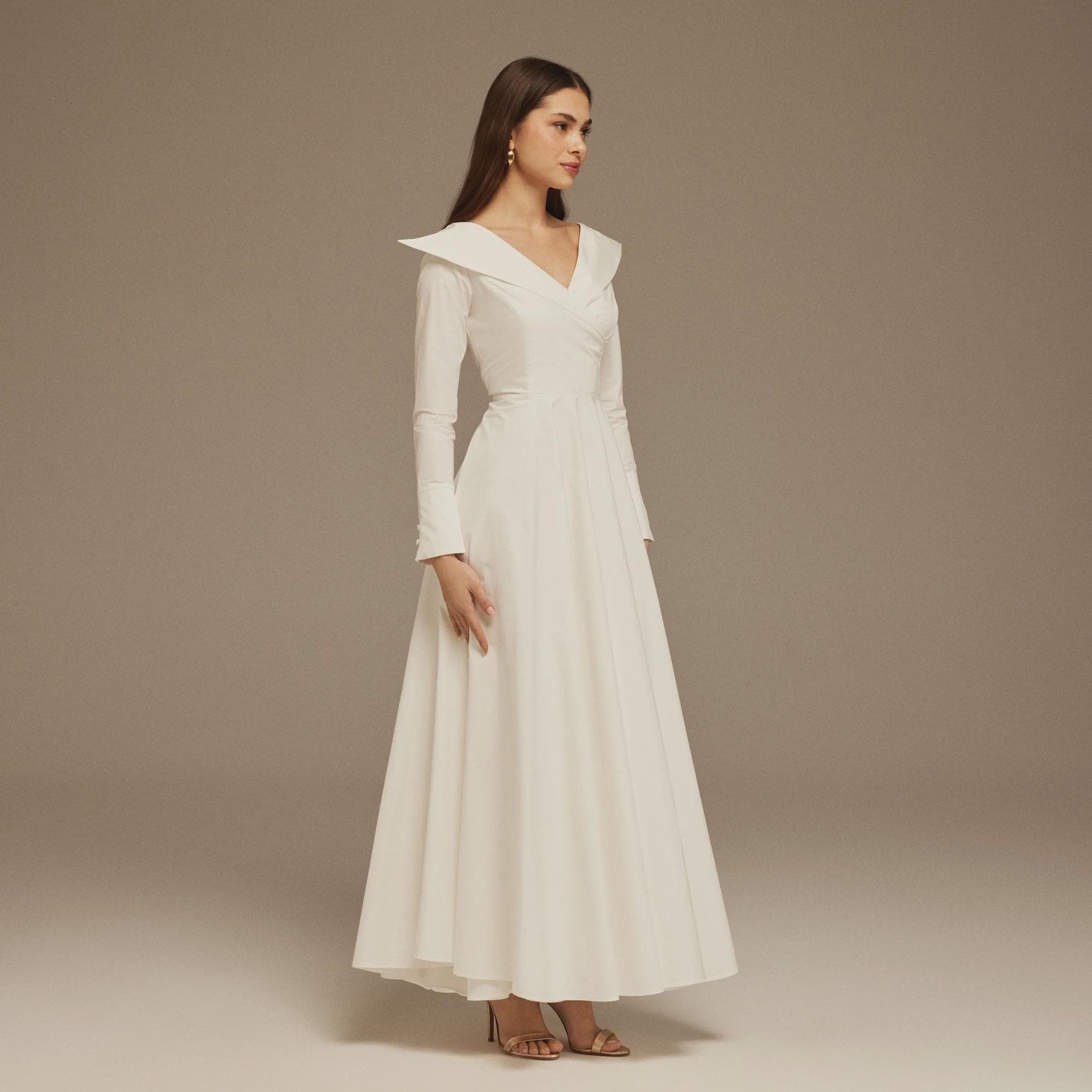 White Wide Neck Long Sleeve Midi Dress | Modest Gown | Shabbat outfits | Custom made available | More colours available| Mother of Bride - image 5