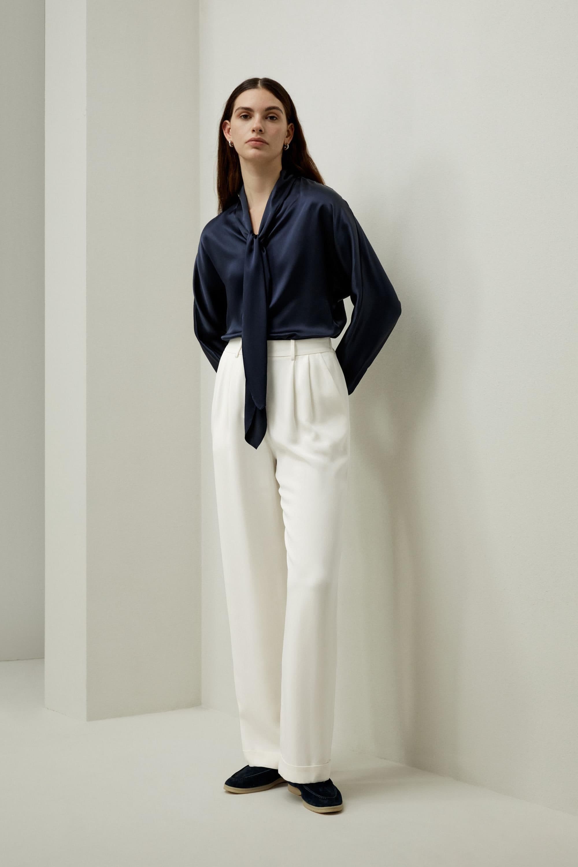 Batwing Satin Top with Adjustable Neck Tie | Modest Fashion | Elegant style | Women business outfit| Made to measure available |more colours