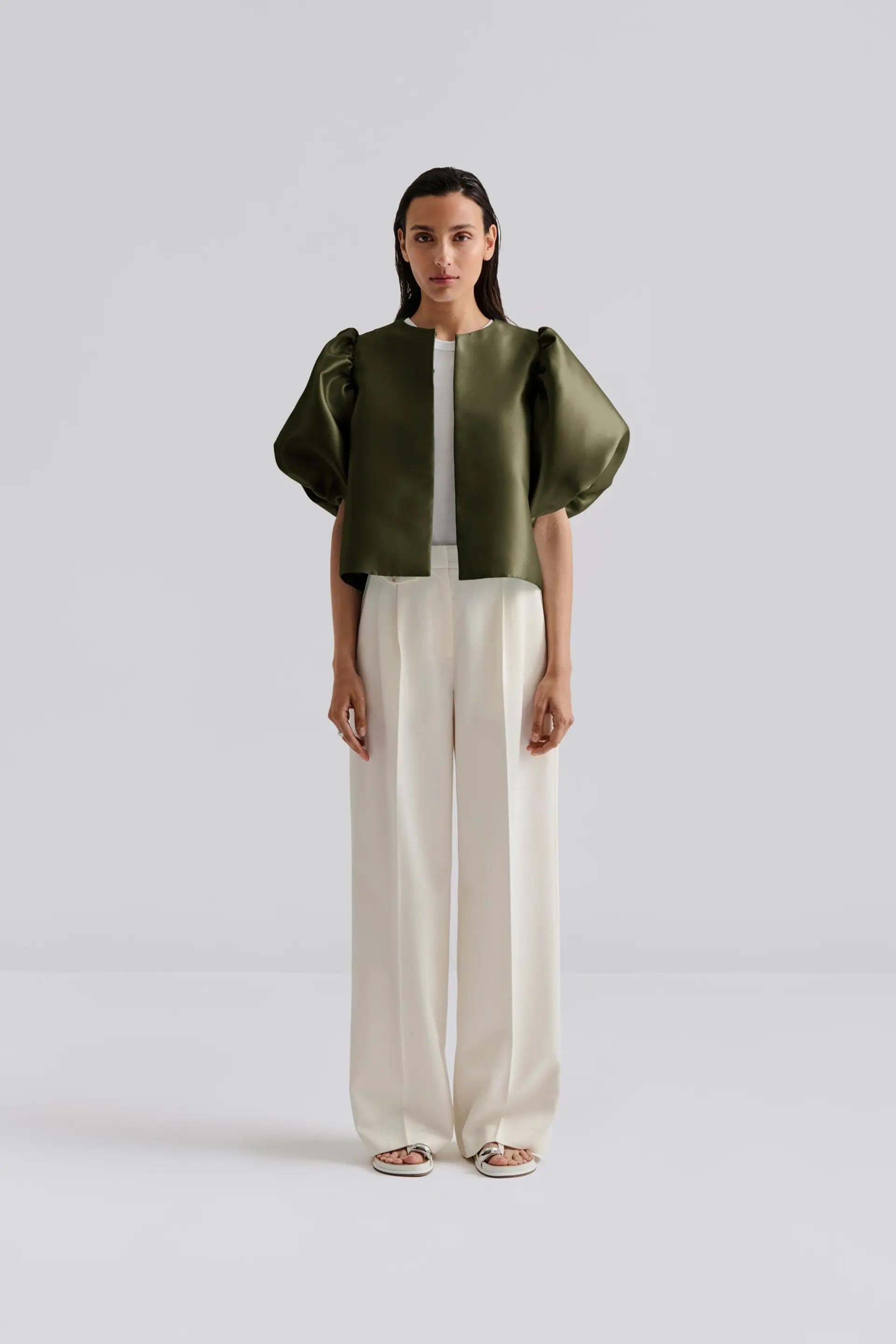Blouse with pouf balloon sleeve in green | Modest Fashion | Elegant style | Women business outfit| Made to measure available |more colours - image 3