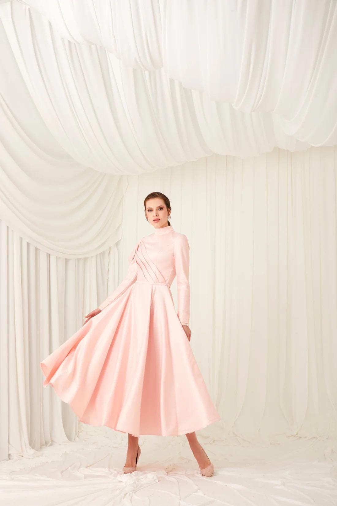Drapped sleeve midi Gown | Modest Taffeta Dress for Special Occasions |  Modest fashion |  custom made available  | Taffeta modest gown - image 4