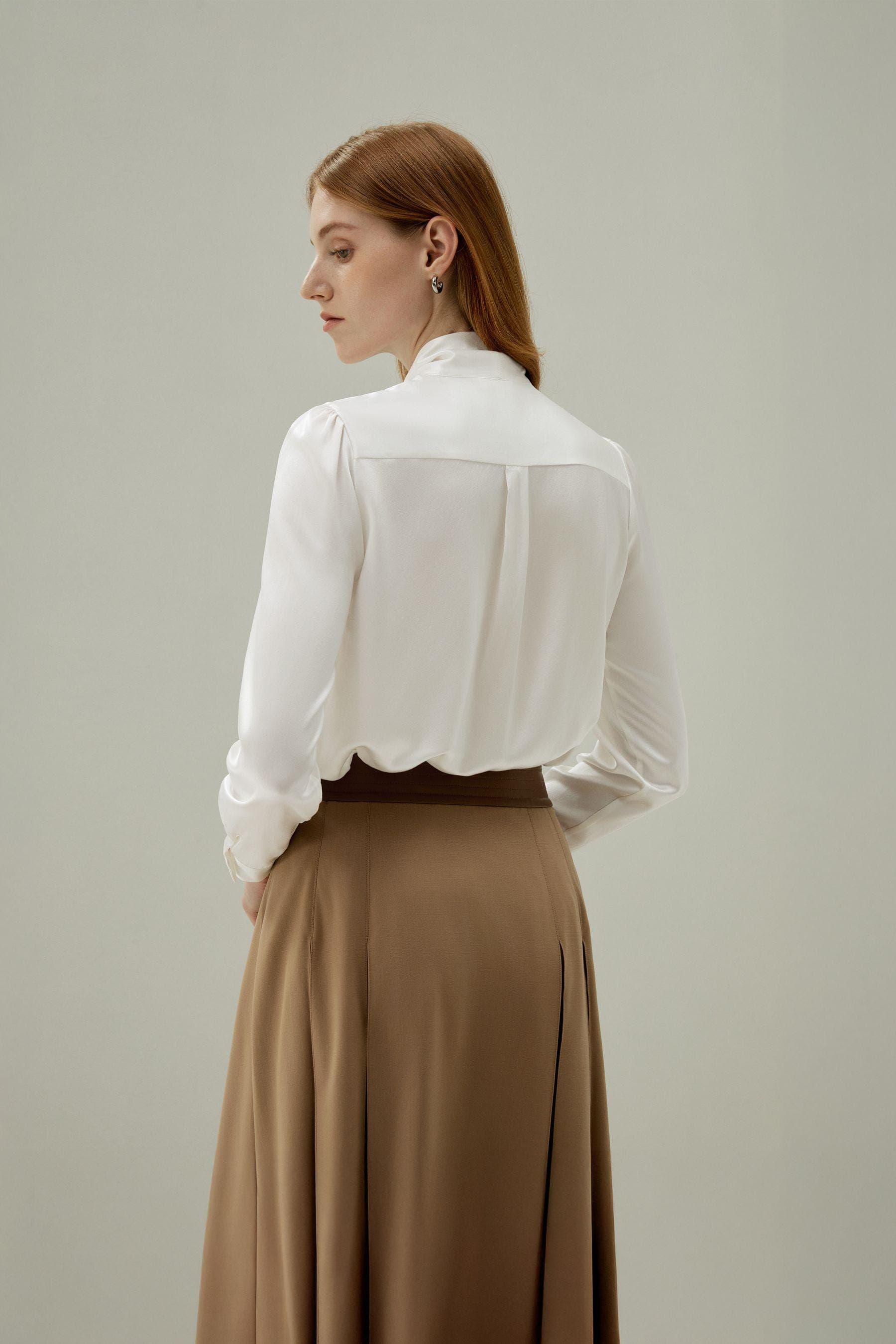 Women Bow-tie Neck Silk Blouse in OFF white | Modest Fashion |Made to measure available|More colours available |Tzinut Styles |Kosher outfit - image 3