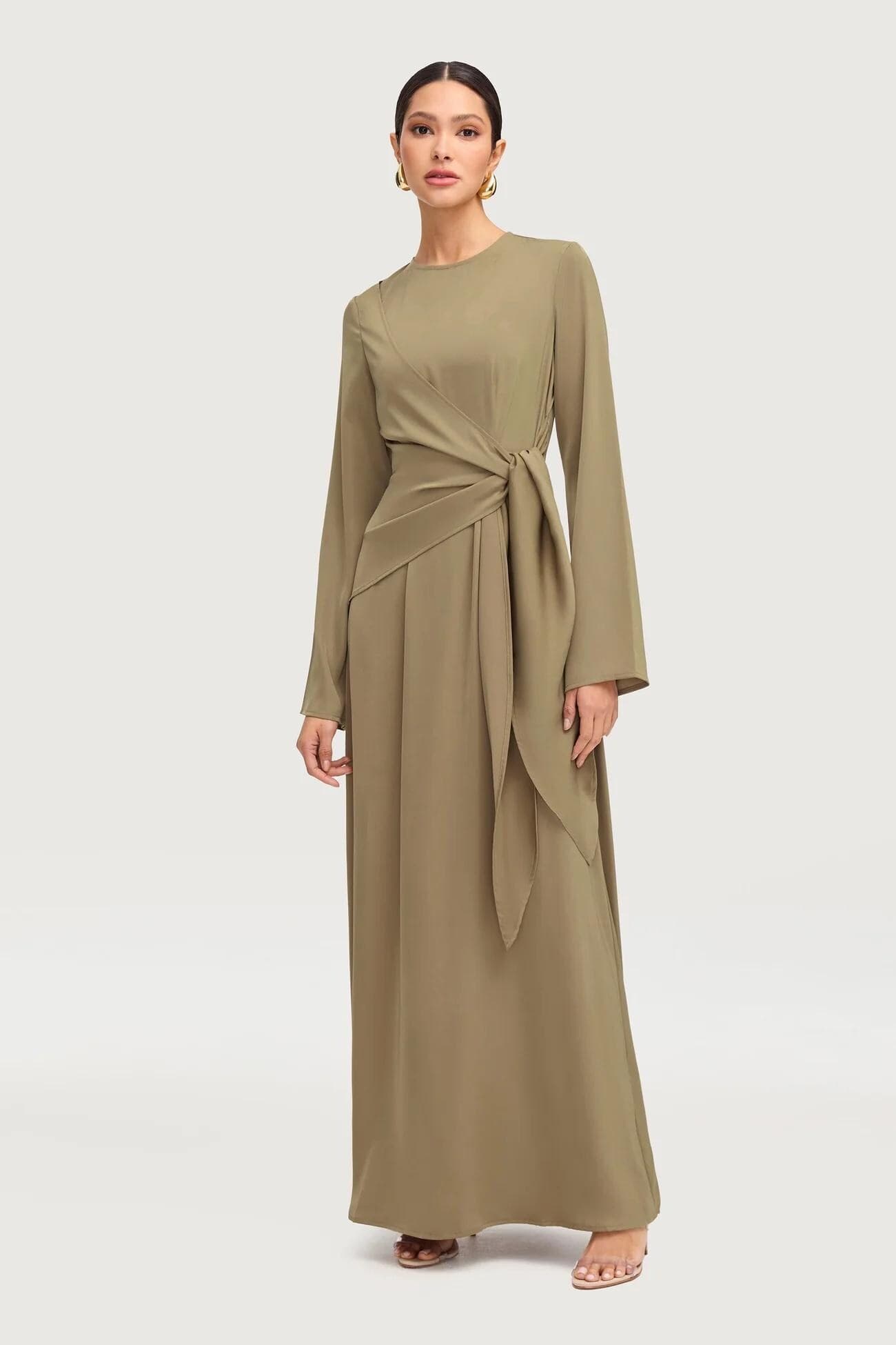 Side Tie Maxi Dress - Sage | Tzinut Fashion | Modest Gown | Shabbat outfits | Custom made available | More colours available - image 3
