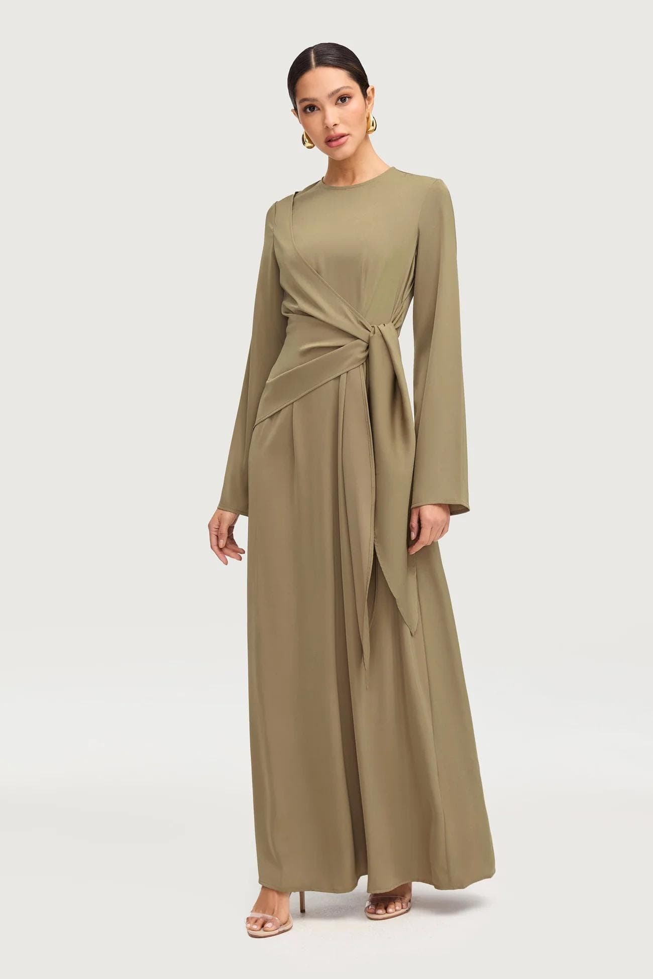 Side Tie Maxi Dress - Sage | Tzinut Fashion | Modest Gown | Shabbat outfits | Custom made available | More colours available - image 4
