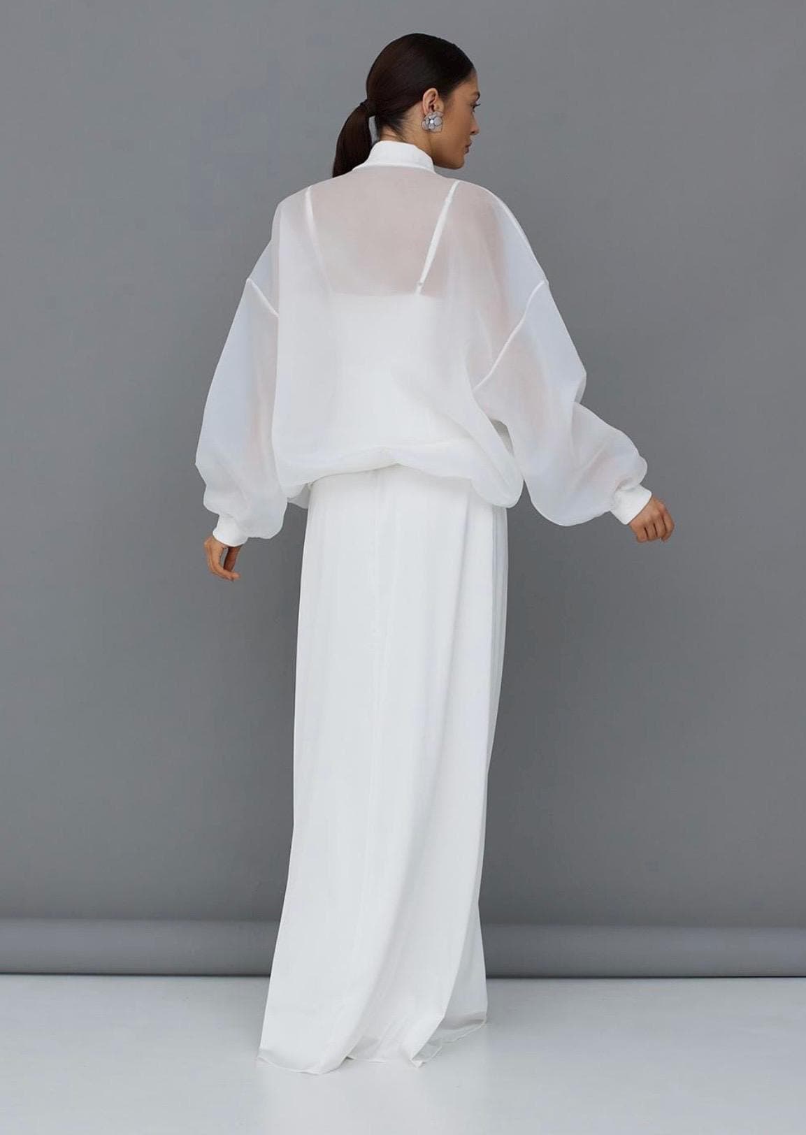 Matte Organza  bomber blouse white | Can be lined  | modest top |Business style blouse| Tzinut clothing | Minimalist design | Custom made - image 4