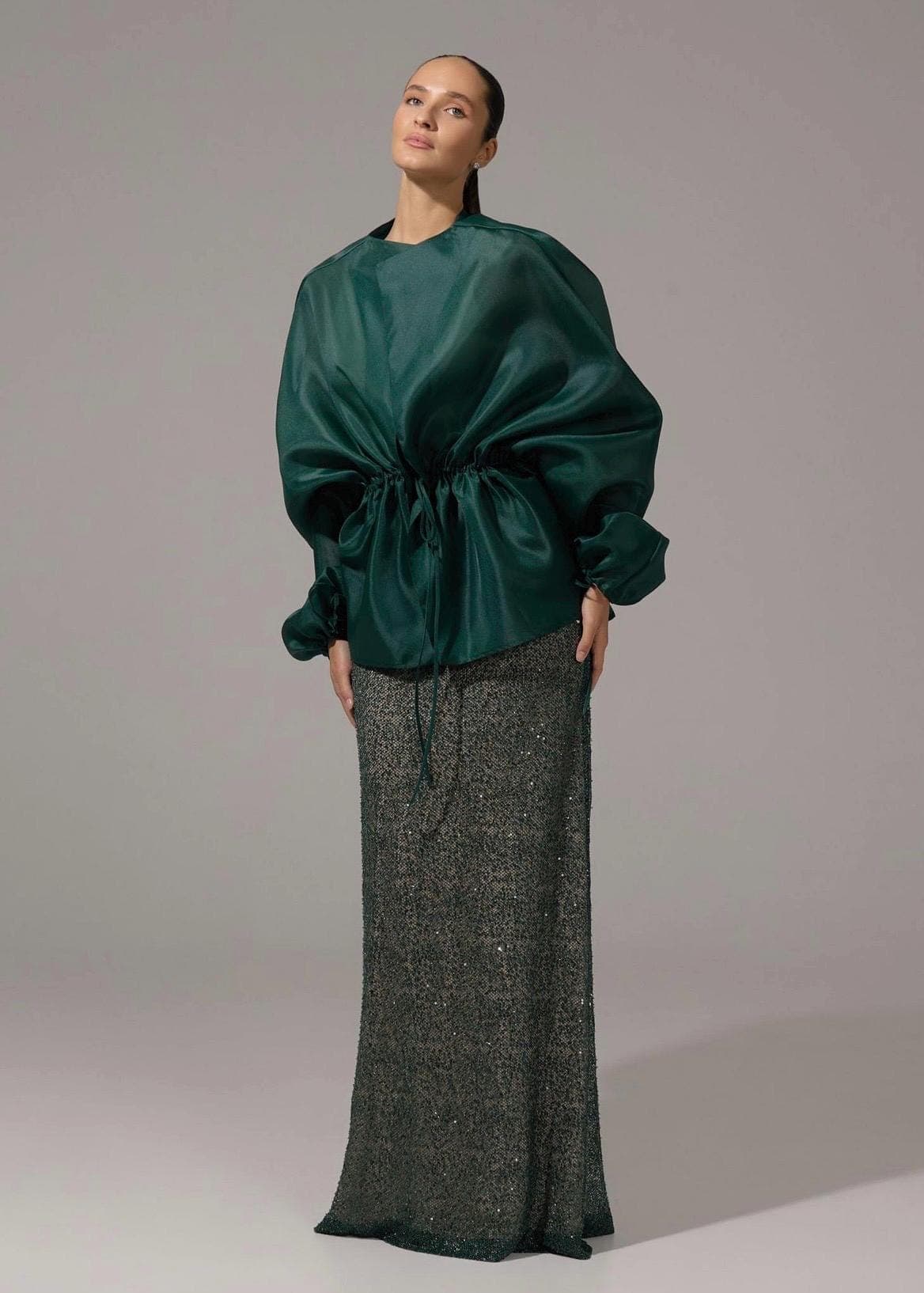 Organza blouse Emerald Green  | Can be lined  | modest top |Business style blouse | Minimalist design | Custom made available - image 4