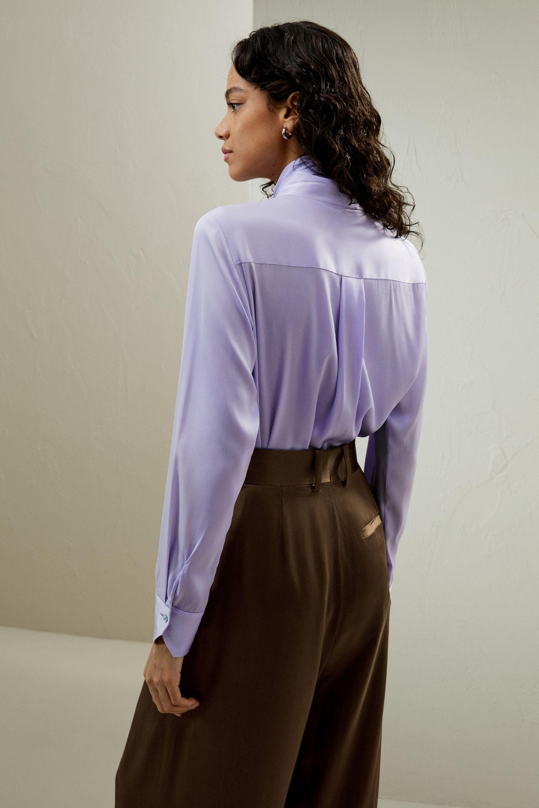 Silk Turtleneck Ribbon Blouse - image 4