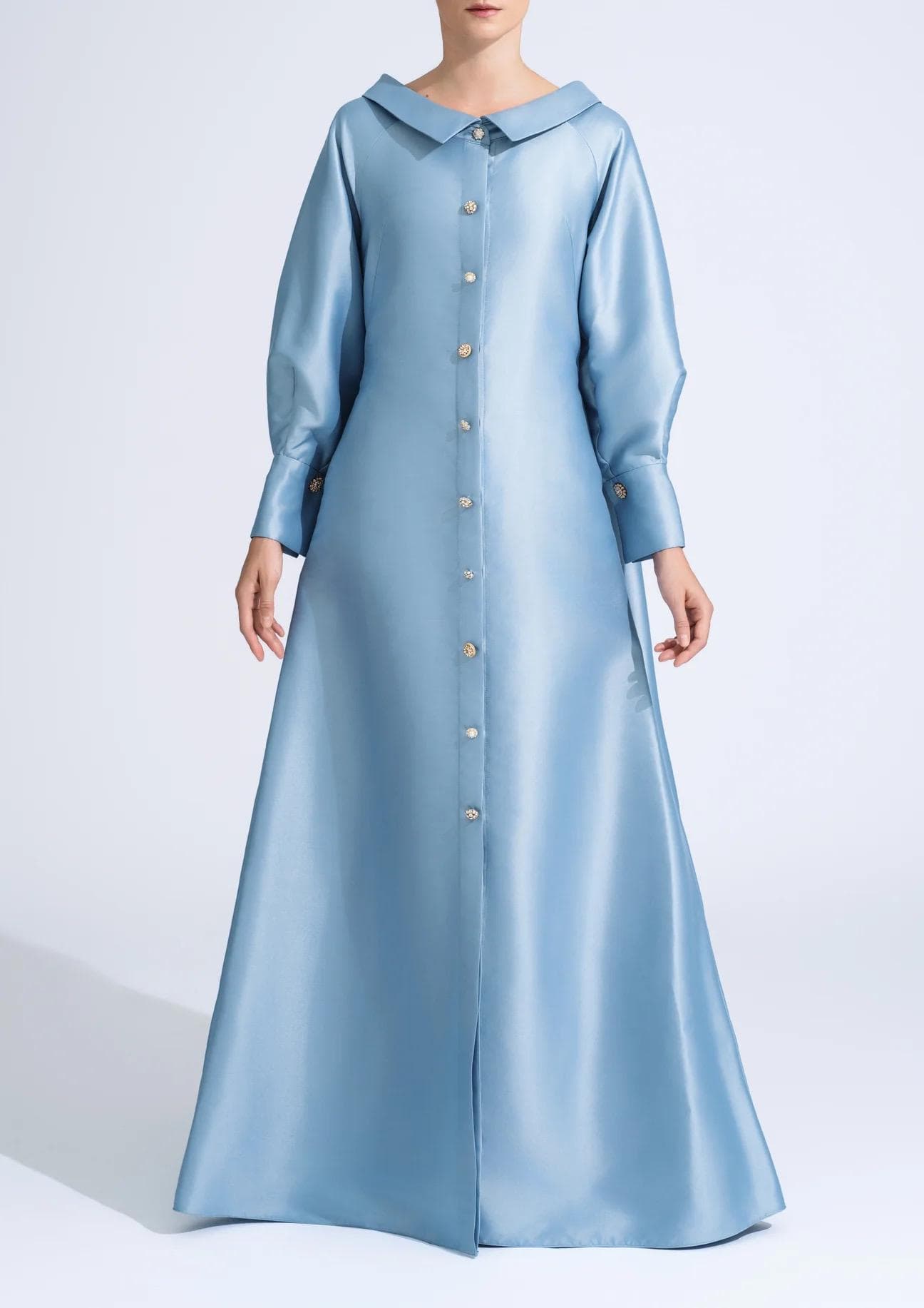 A-line silhouette baby blue  | Modest Satin Dress for Special Occasions | Modest fashion | custom made available | Midi satin modest dress
