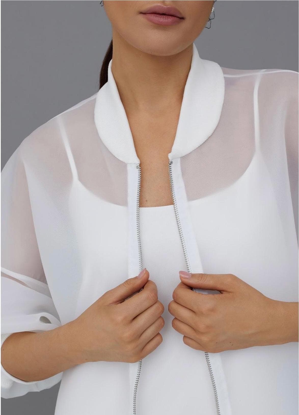 Matte Organza  bomber blouse white | Can be lined  | modest top |Business style blouse| Tzinut clothing | Minimalist design | Custom made - image 3