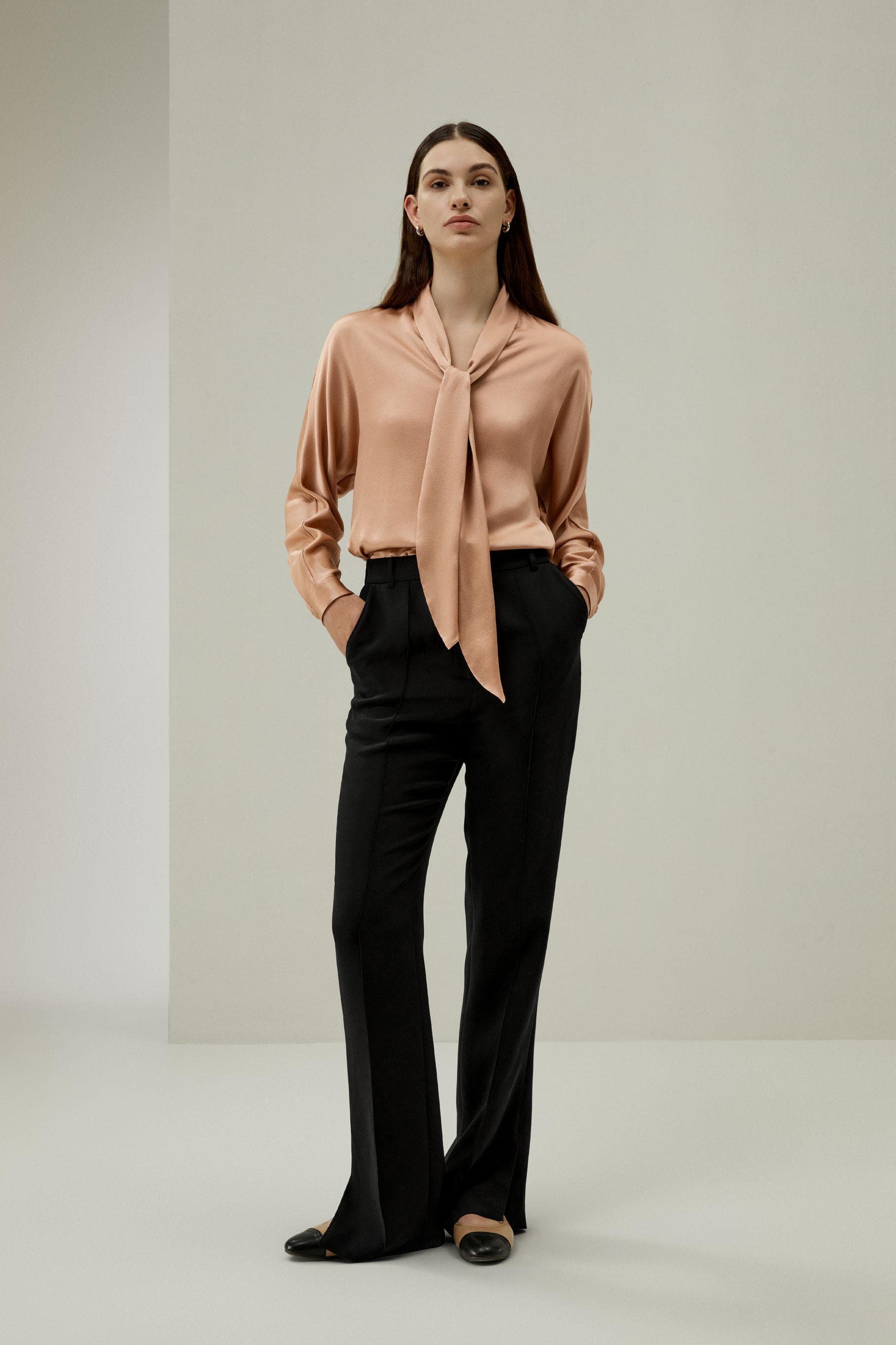 Chic Bat Sleeve satin Top with Adjustable Neck Tie | Modest Fashion | Elegant business outfits| shabbat outfits|custom made available - image 3