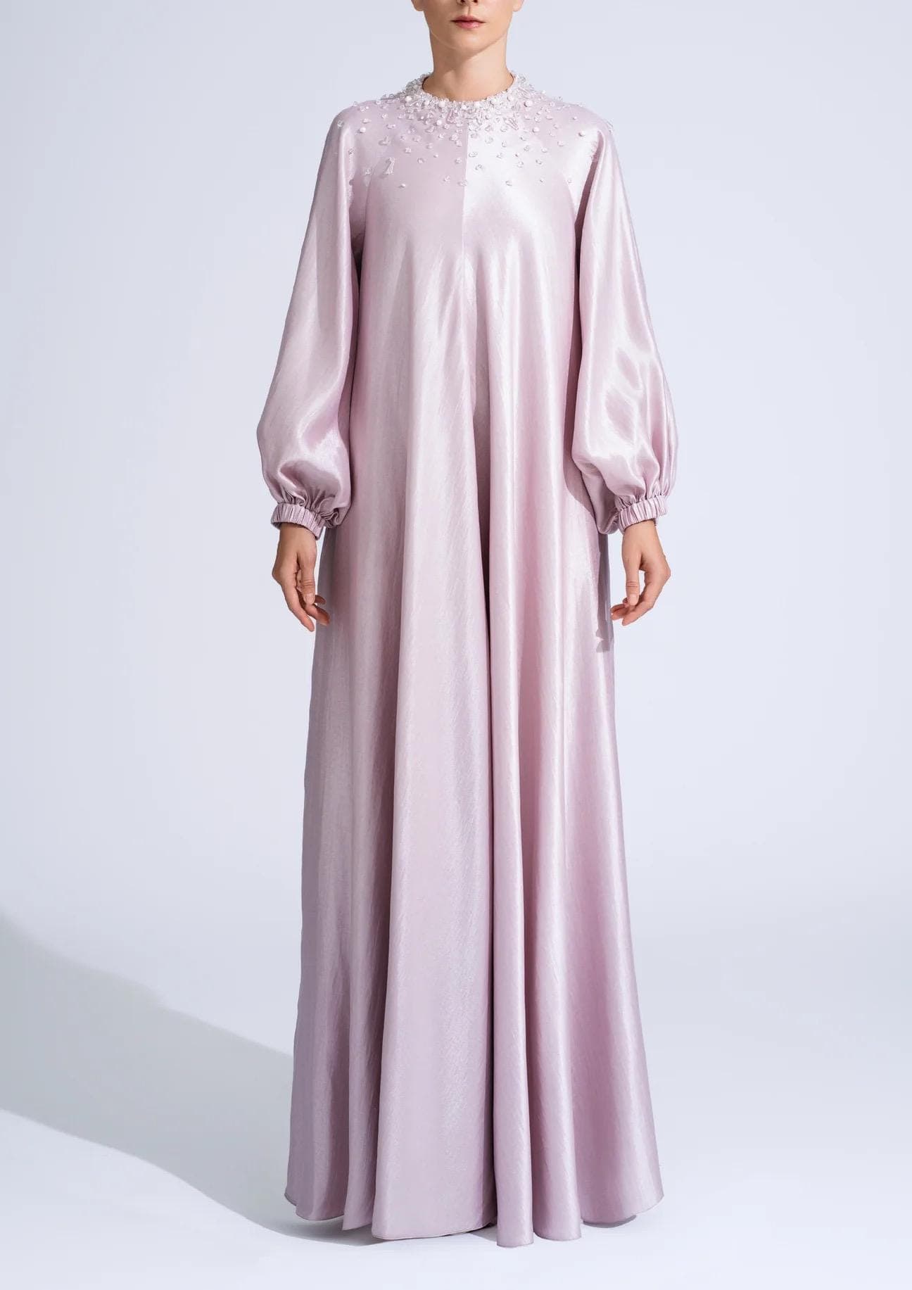 A-line silhouette blush kaftan | Modest Satin Dress for Special Occasions | Modest fashion | custom made available | Midi satin modest dress - image 3