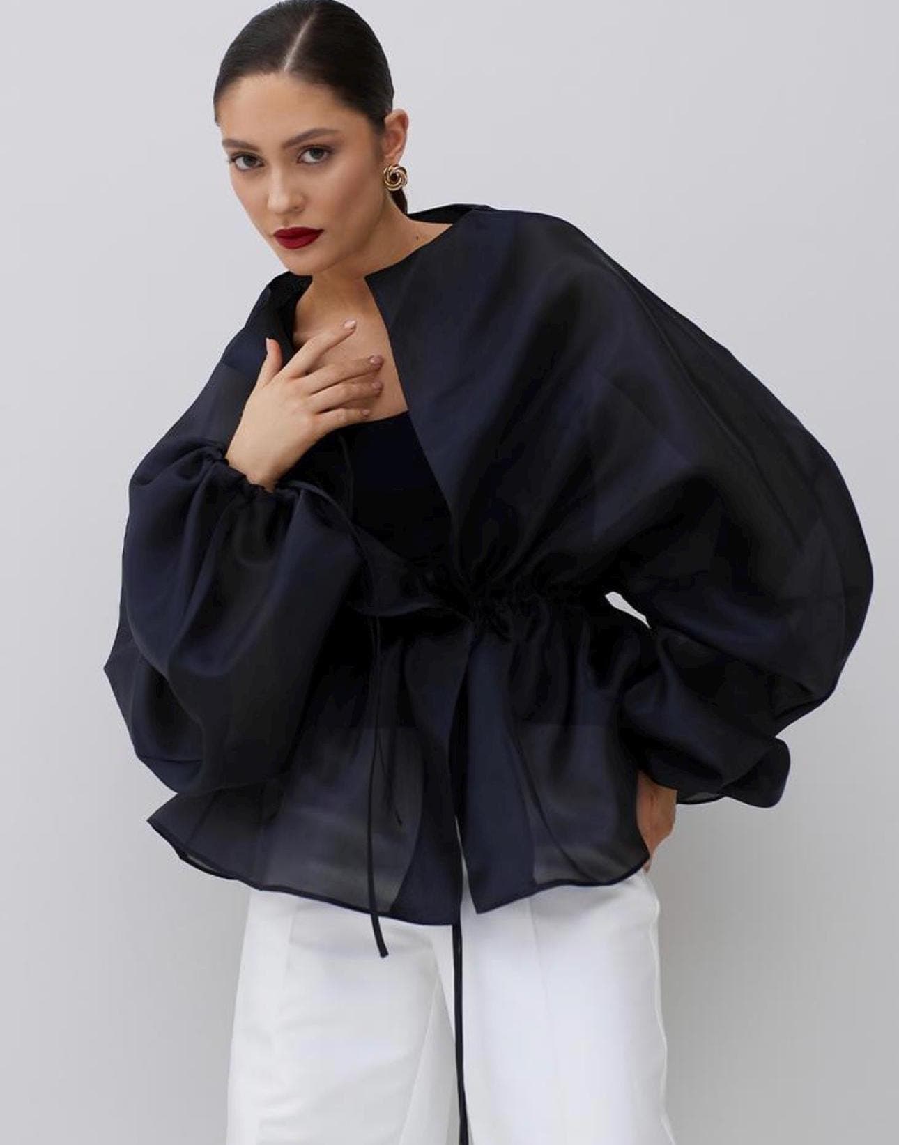 Matte Organza blouse black | Can be lined  | modest top |Business style blouse| Tzinut clothing | Minimalist design | Custom made