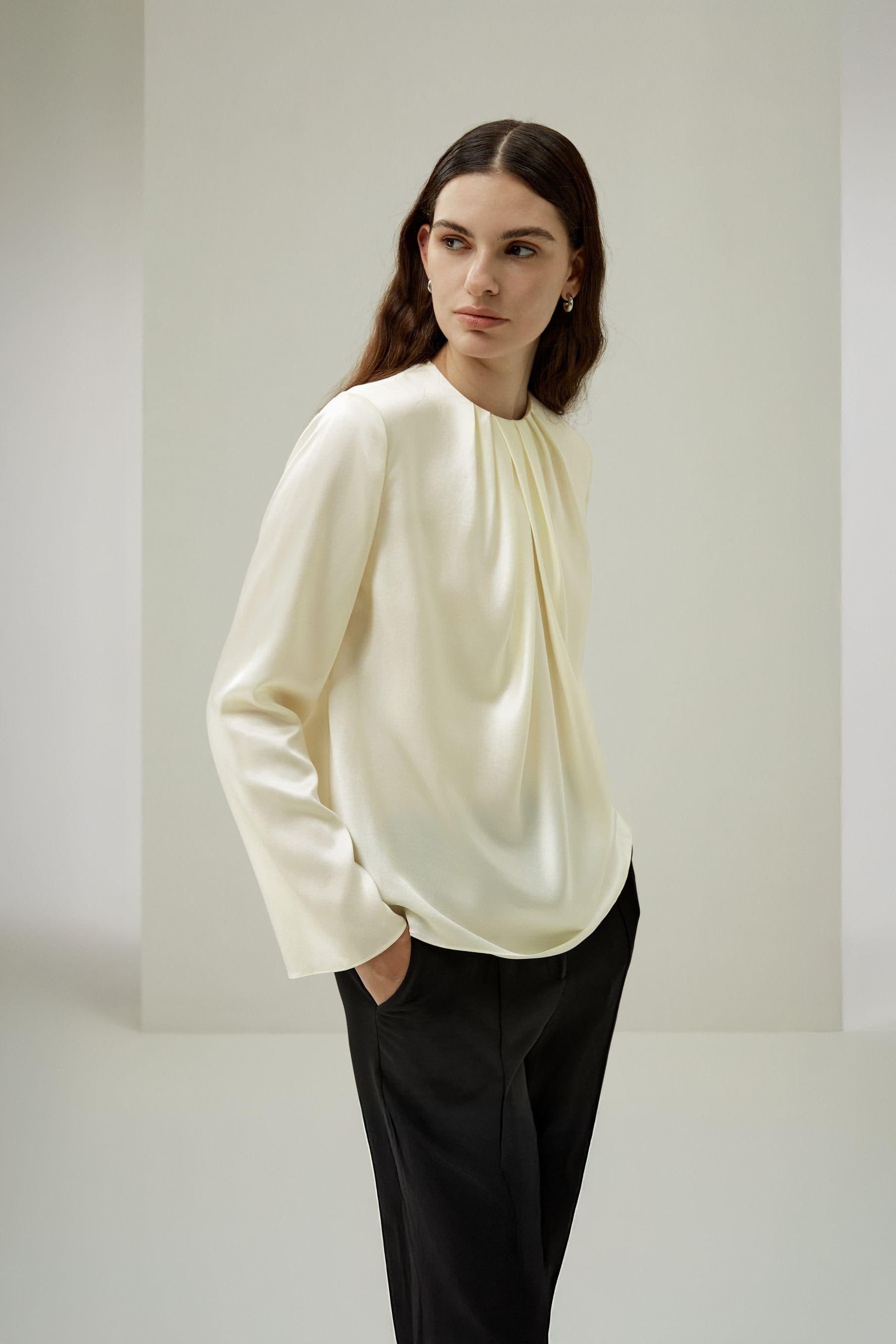 Silk Satin Ruched-Neck Top| Modest fashion | Tzinut Clothing | Kosher Fashion | Minimal blouse | Business casual clothing | Customisable | - image 3