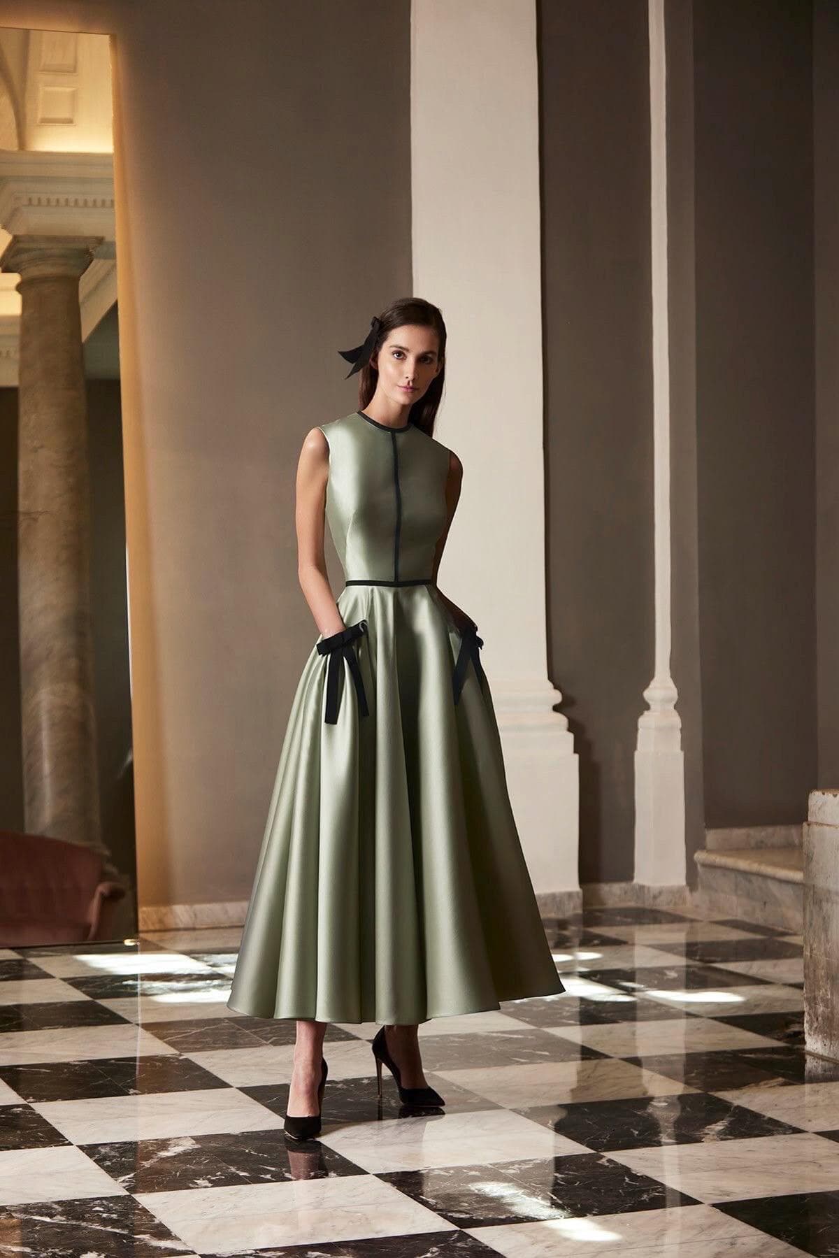 Full circle midi dress in sage  | Tzinut Fashion | Modest Clothing | Modest Gowns | More colours available | Custom made available