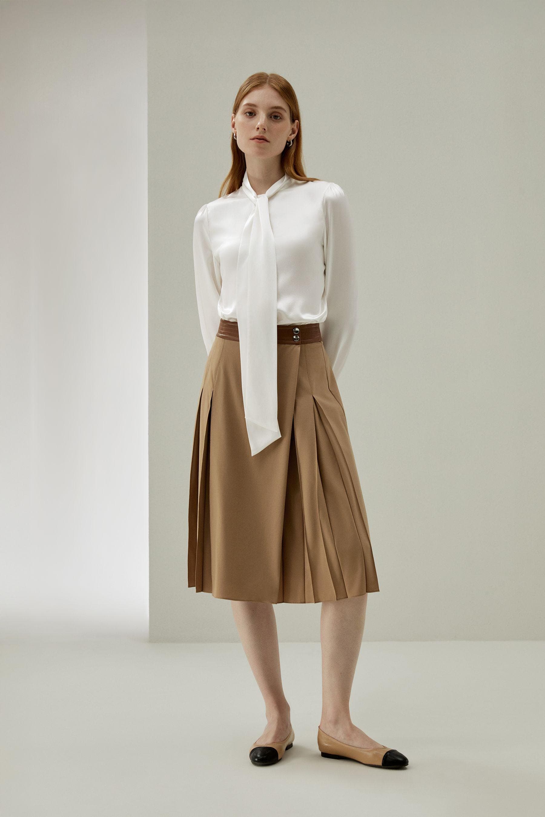 Women Bow-tie Neck Silk Blouse in OFF white | Modest Fashion |Made to measure available|More colours available |Tzinut Styles |Kosher outfit