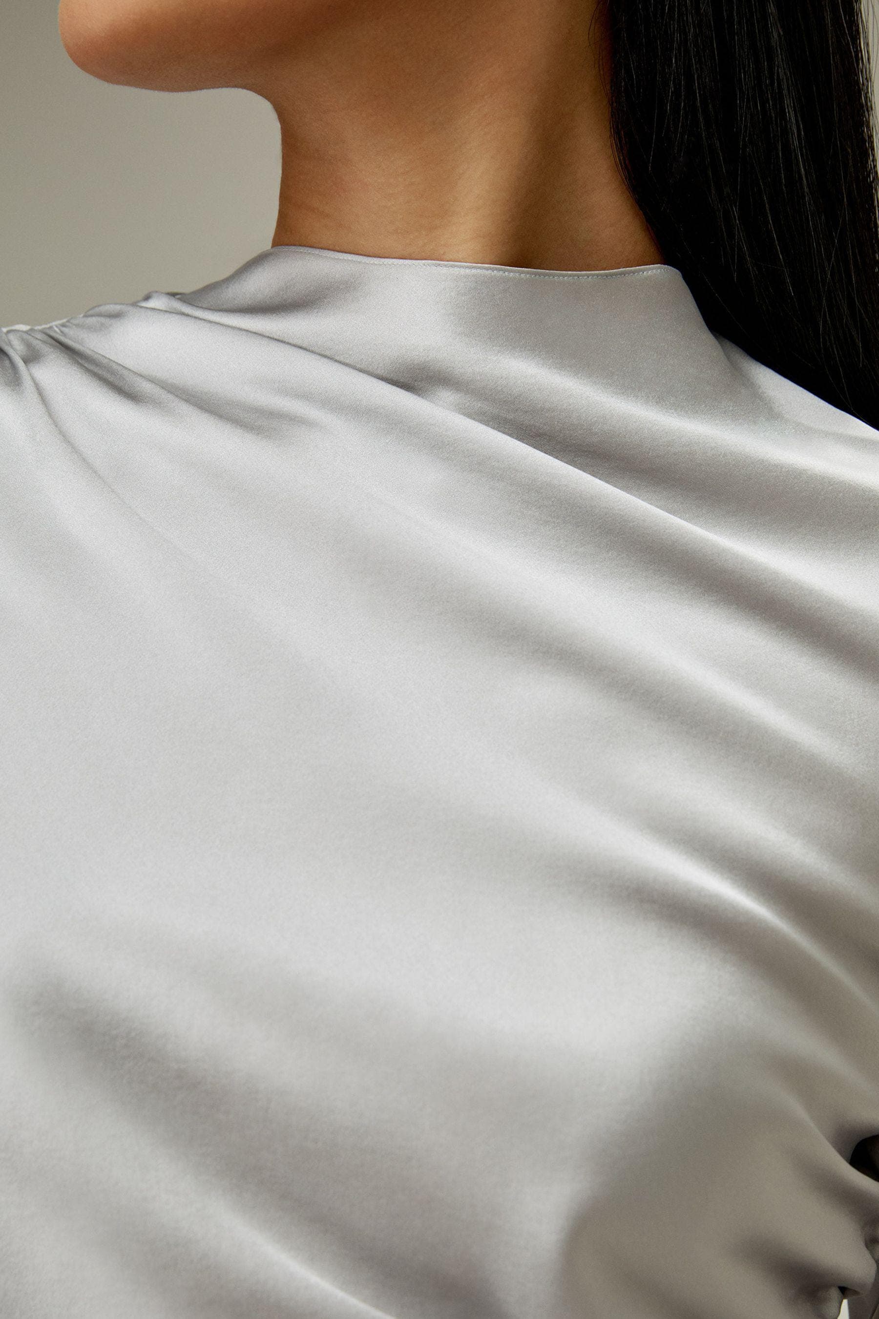 Oblique Wave Satin  Blouse in Silver Grey | Modest top | Modest fashion | Custom made available | Other colours available | Long sleeve top. - image 4