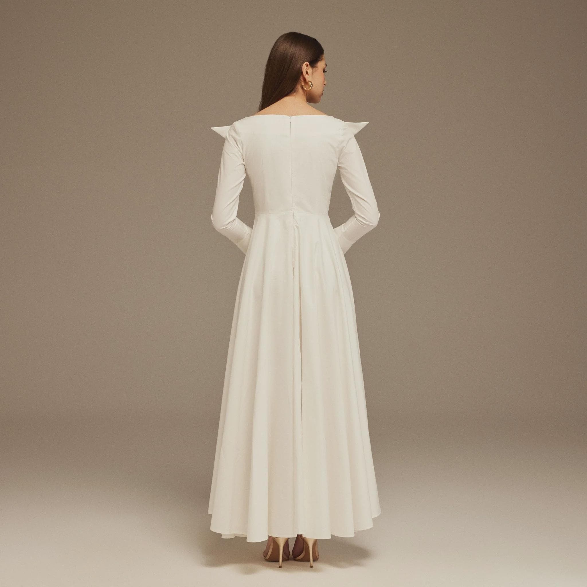 White Wide Neck Long Sleeve Midi Dress | Modest Gown | Shabbat outfits | Custom made available | More colours available| Mother of Bride - image 4