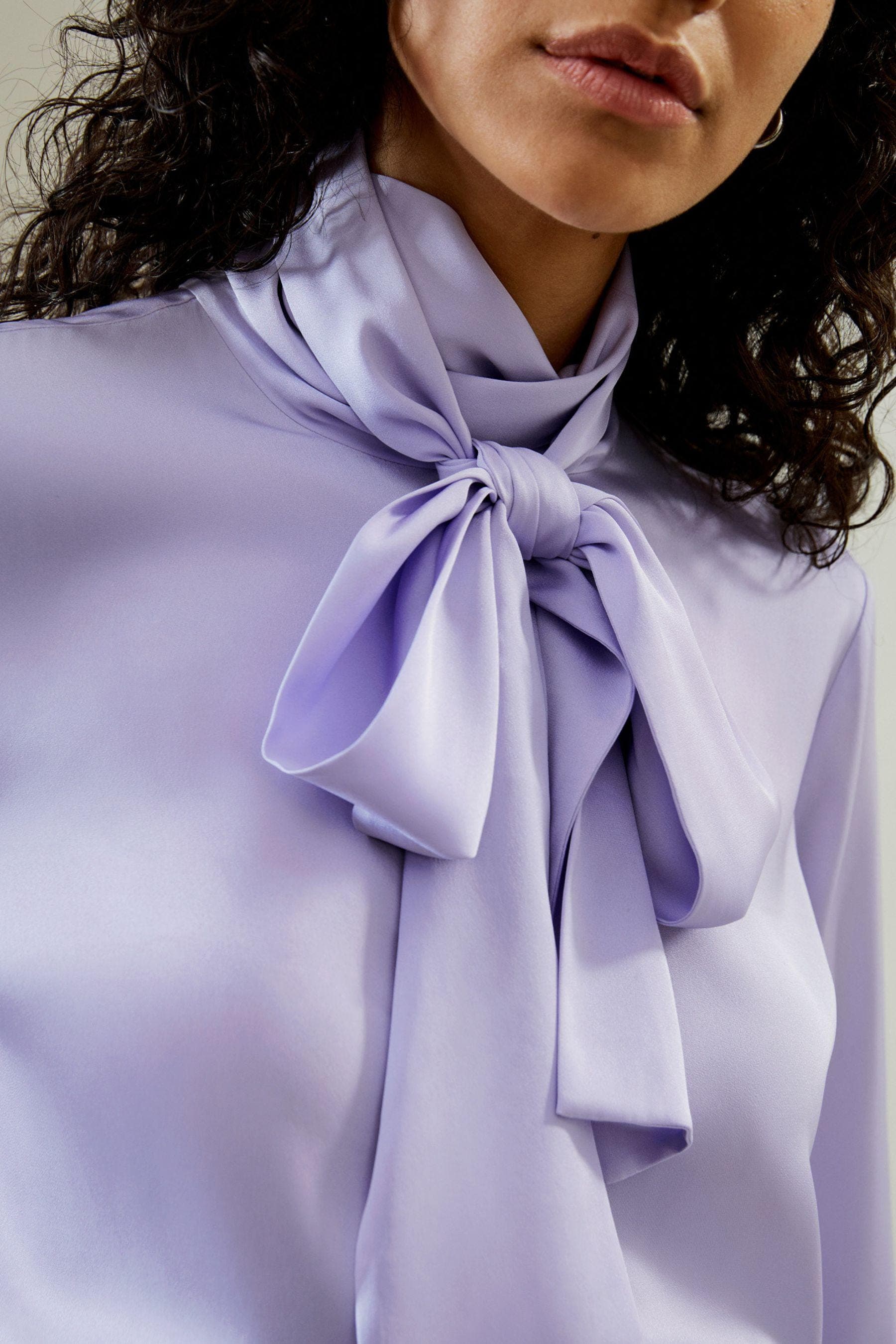 Silk Turtleneck Ribbon Blouse