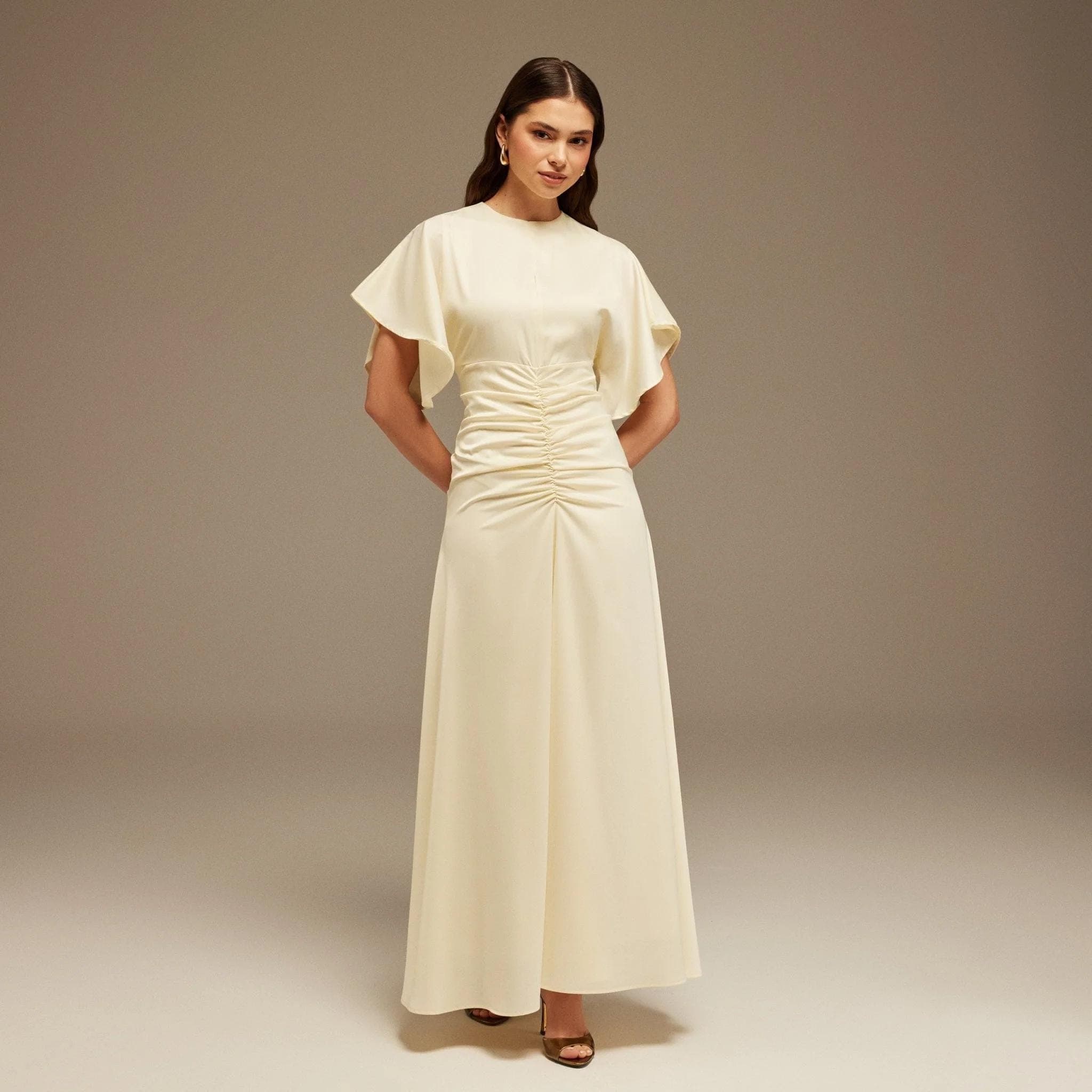 Satin Maxi Dress with Ruched Details | Tzinut Fashion | Modest Gown | Shabbat outfits | Custom made available | More colours available