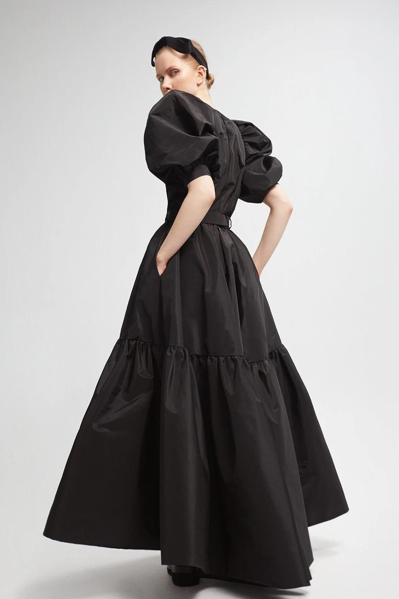 Black puffy sleeves tier skirt | Taffeta black dress | Modest Fashion | Tzinut outfits | Shabbat dress | Taffeta clothing | Customisable - image 3