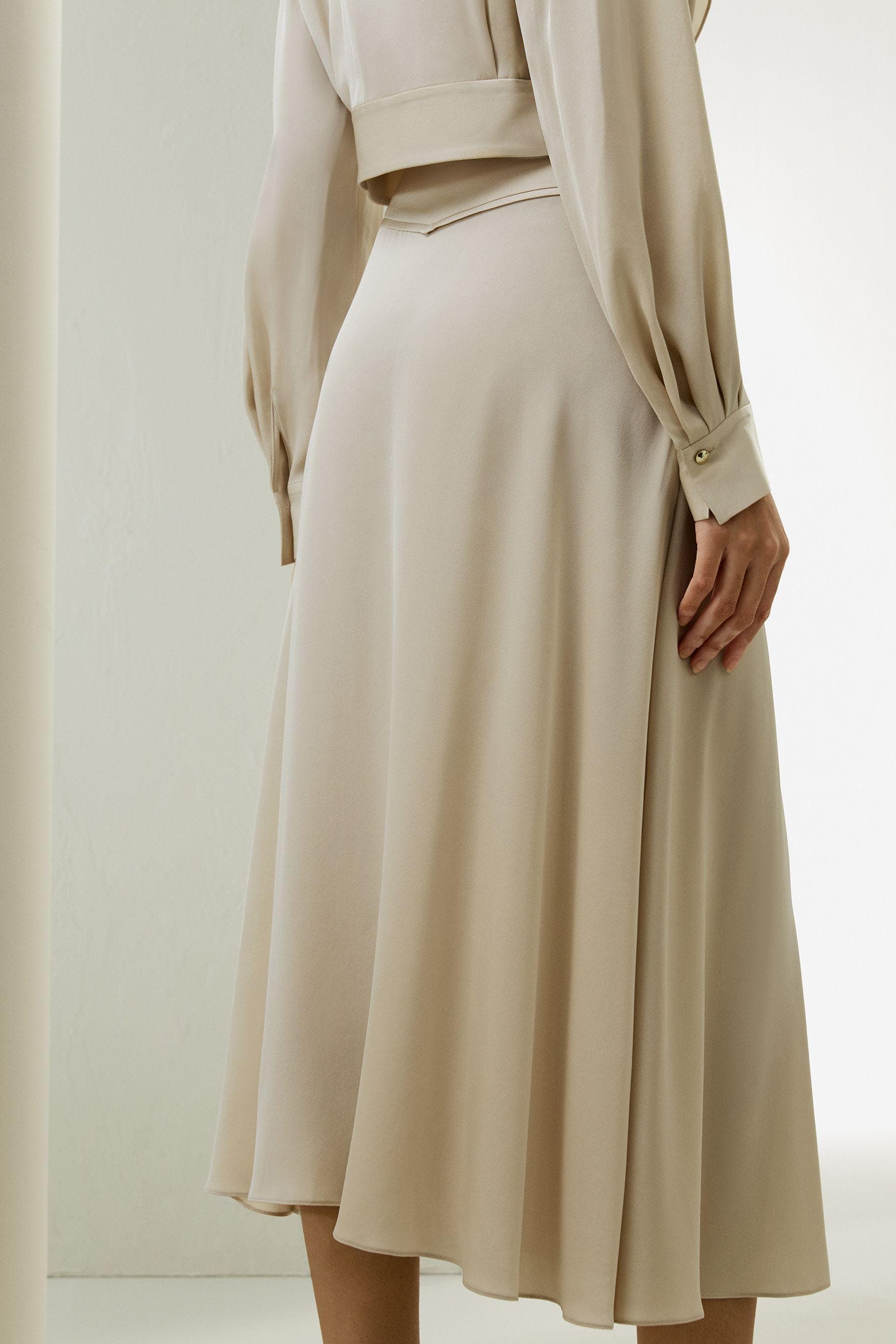 Satin Beige 2 pcs set | Top Jacket and midi half circle skirt | This item can be customised | Other colours by inquiring | Modest Fashion - image 4