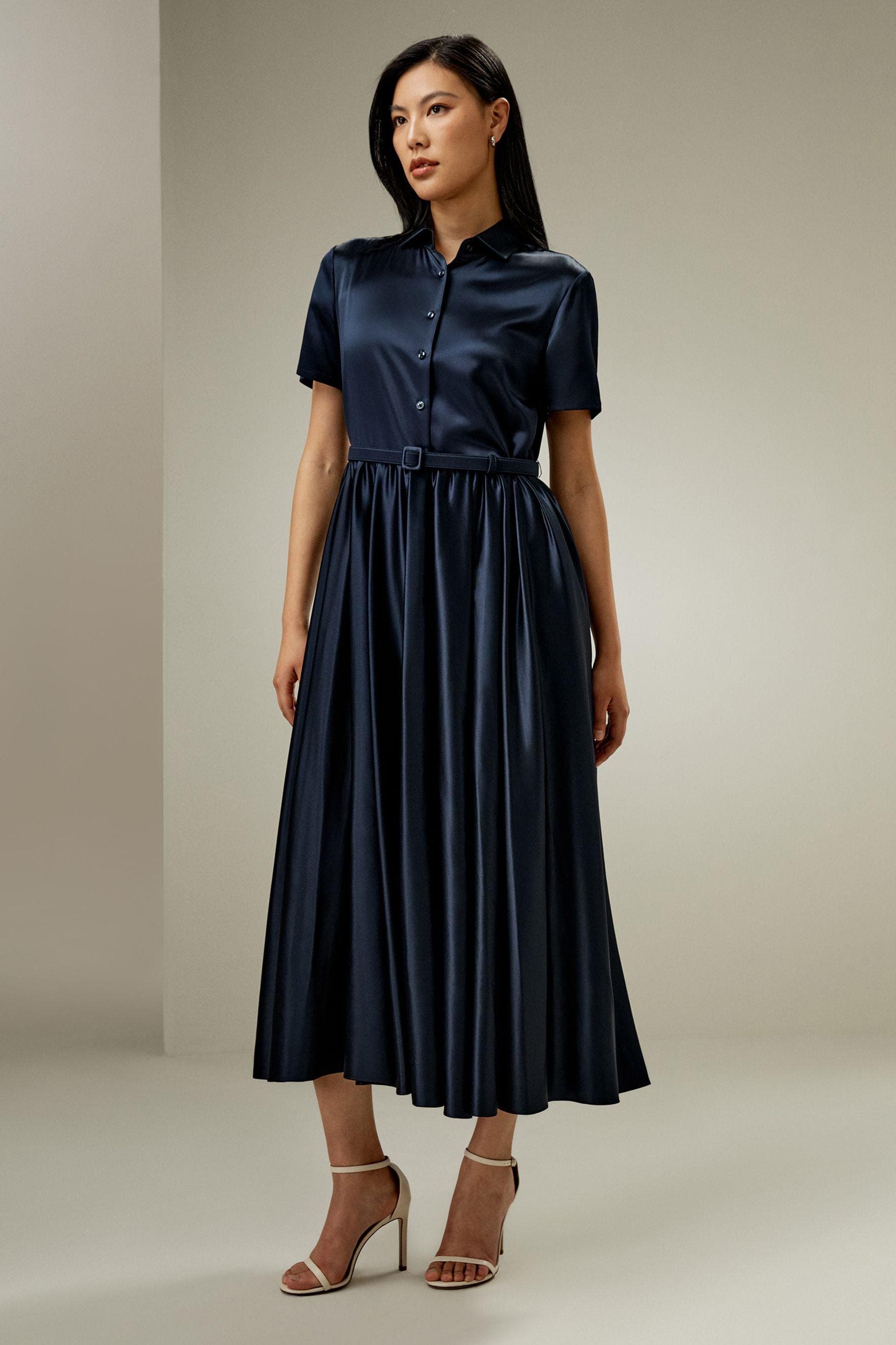 Elegant Navy Satin Dress | Modest Satin Dress for Special Occasions |  Modest fashion |  custom made available  | Midi satin modest dress